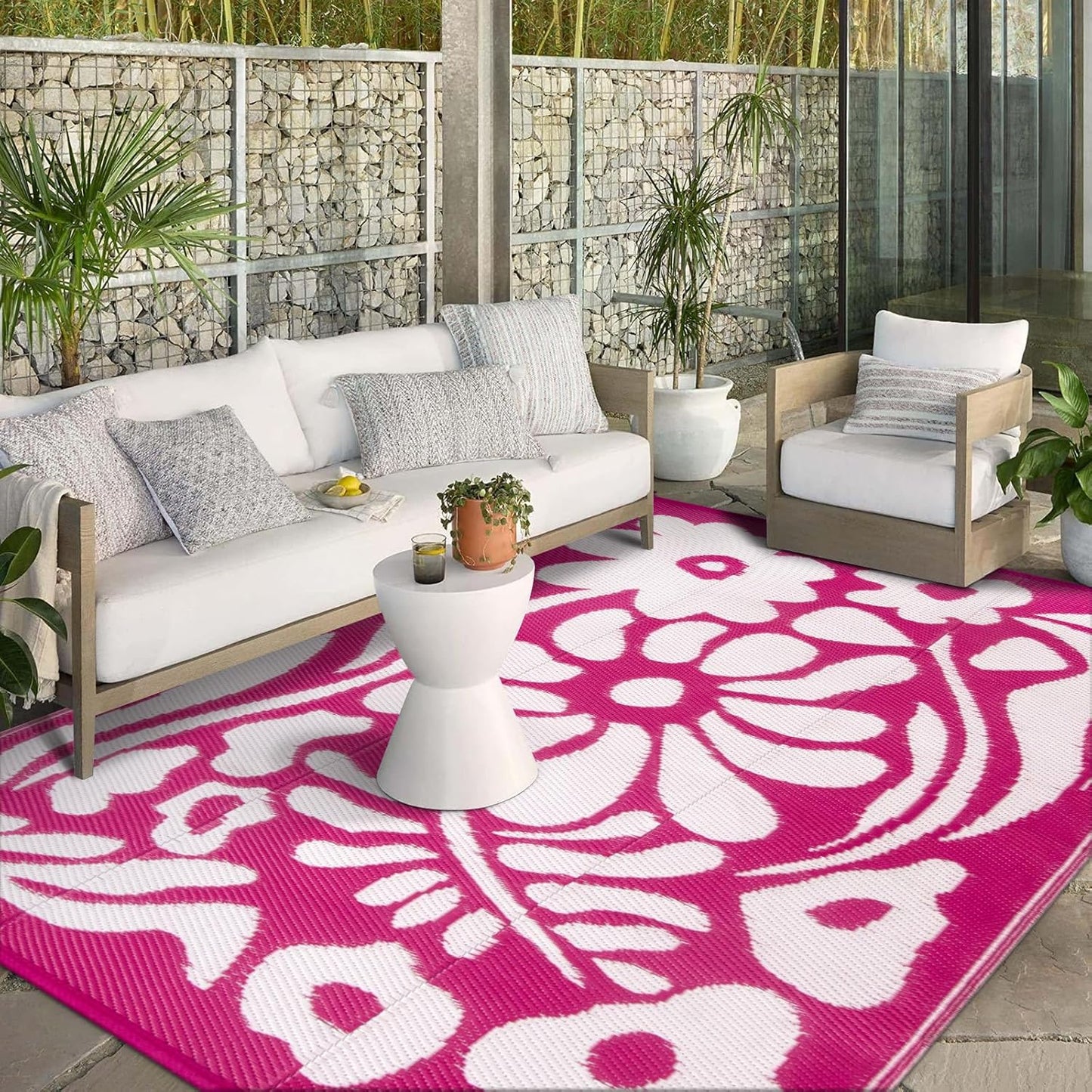 Wonnitar 6x9 Outdoor Rug Waterproof, Reversible Plastic Straw RV Rugs for Camping Outside, Large Portable RV Outdoor Mat Orange Abstract Flower Tent Rug for Camping Garden Picnic (Orange, 6'x9')