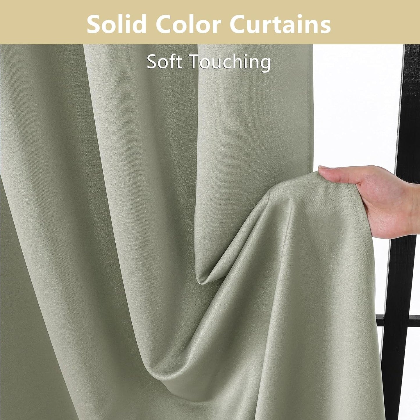 OWENIE Heidi Sage Green Curtains for Living Room 63 Inch Length 2 Panels Set, Light Filtering Solid Curtain for Bedroom, Rod Pocket Window Curtains & Drapes, 2 Pcs Each 40" W 63" L