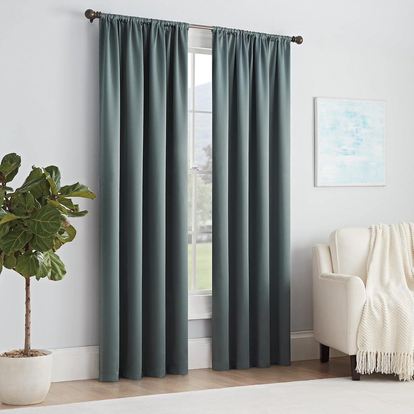 ECLIPSE Solid Thermapanel Modern Room Darkening Rod Pocket Window Curtain for Bedroom (1 Panel), 54 in x 84 in, Taupe