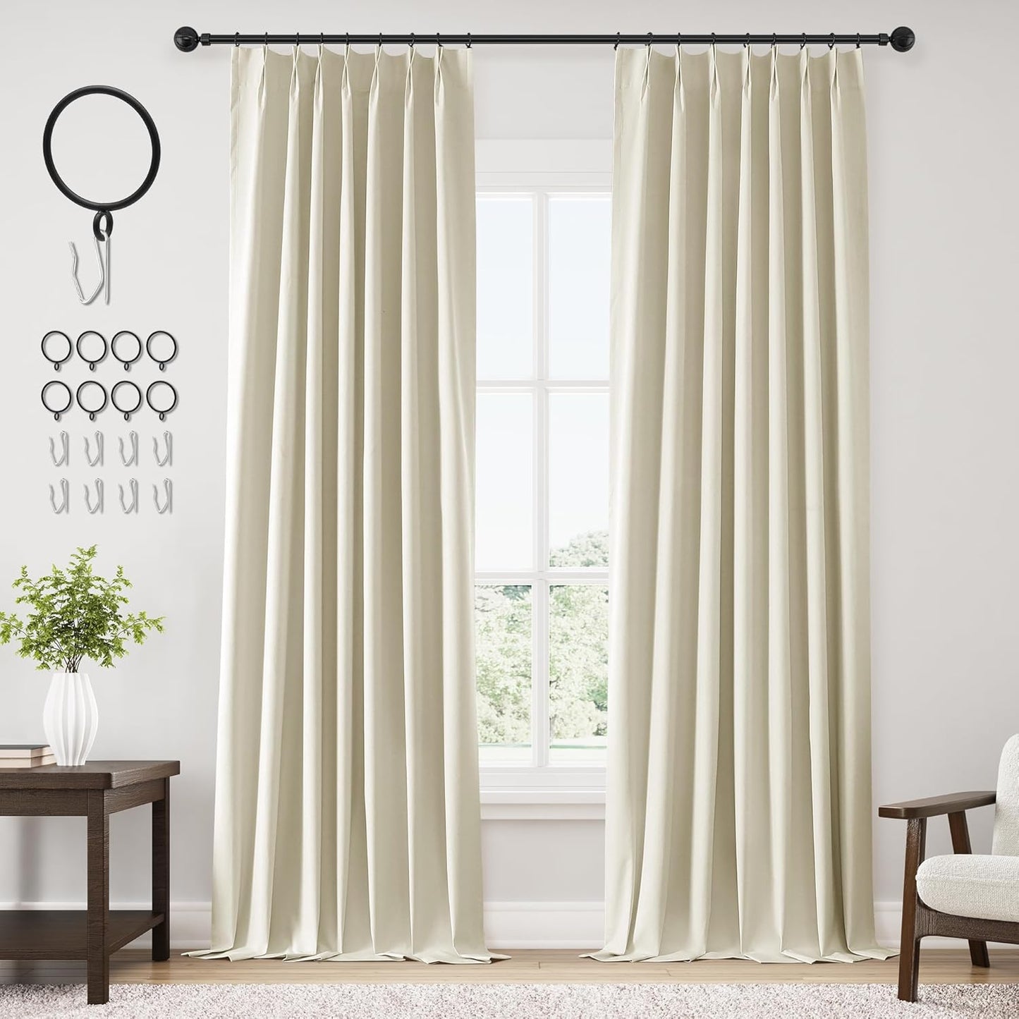 ChrisDowa Terracotta Pinch Pleated Blackout Linen Curtains 102 Inch Long 2 Panels for Living Room Bedroom Farmhouse Room darking Thermal Insulated Back Tab Hooks Rings Window Treatment Drapes,40x102