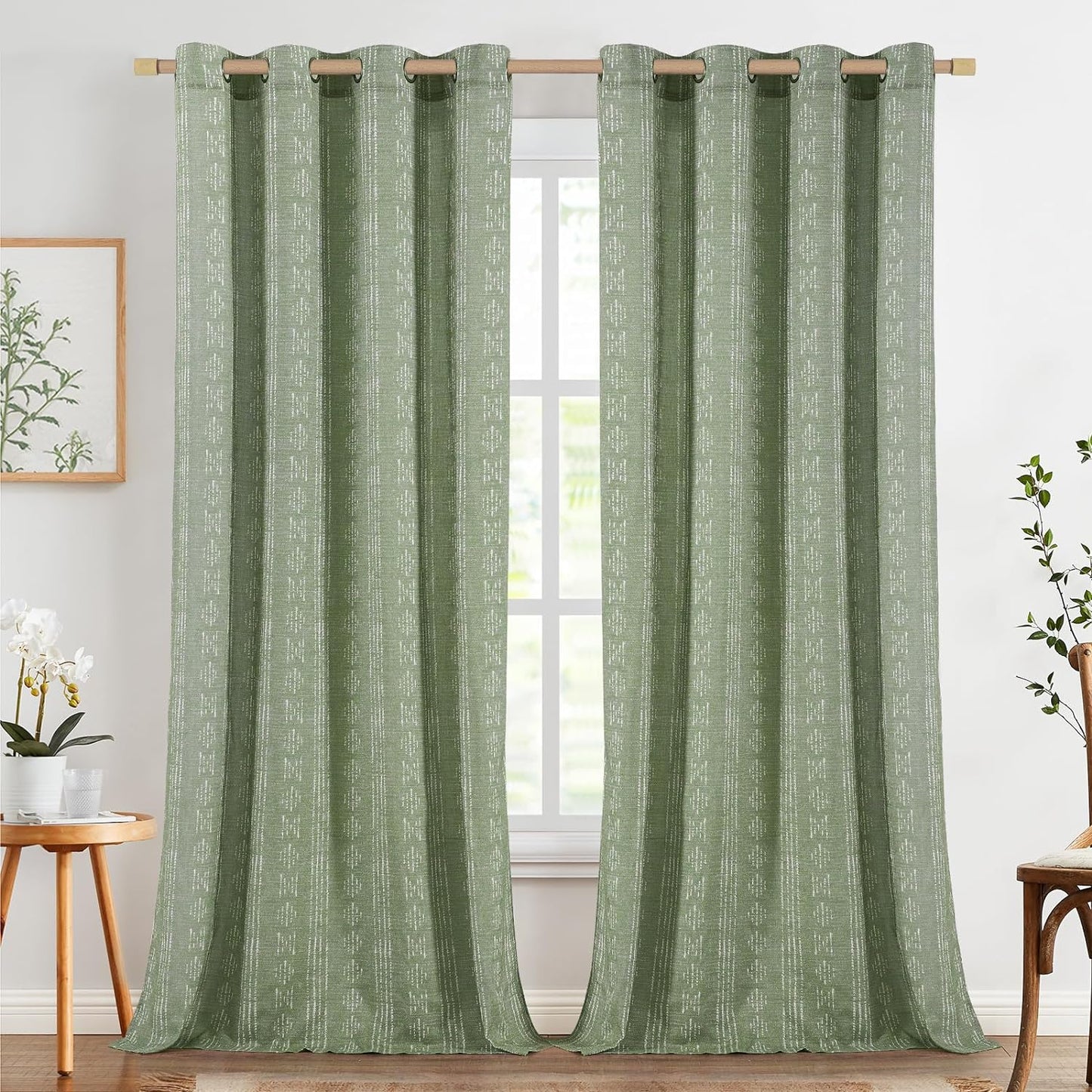 jinchan Boho Curtains for Living Room Farmhouse Black Curtains 84 Inch Length 2 Panels for Bedroom Geometric Striped Mudcloth Light Filtering Window Drapes Rod Pocket Black on Beige