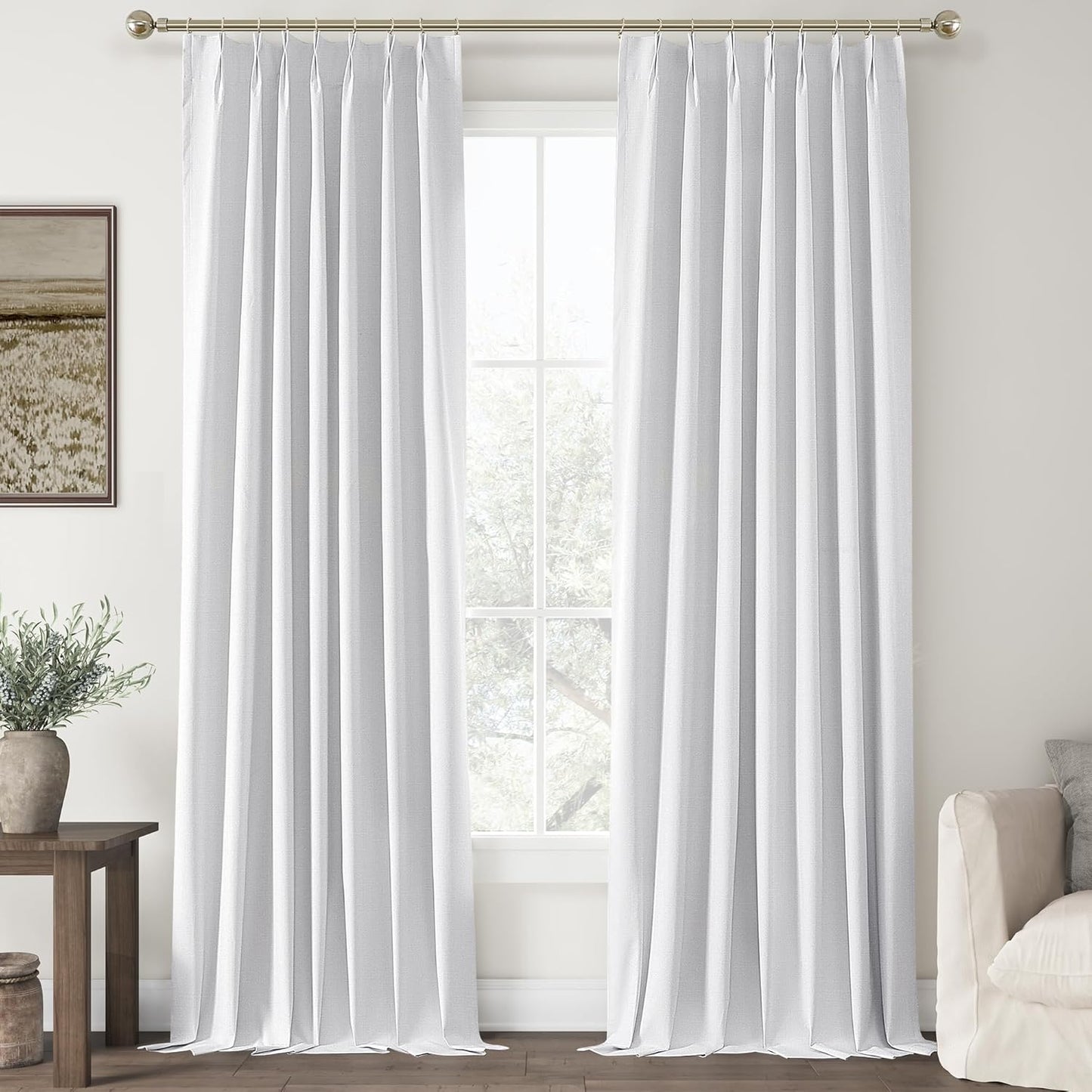 ChrisDowa Terracotta Pinch Pleated Blackout Linen Curtains 102 Inch Long 2 Panels for Living Room Bedroom Farmhouse Room darking Thermal Insulated Back Tab Hooks Rings Window Treatment Drapes,40x102