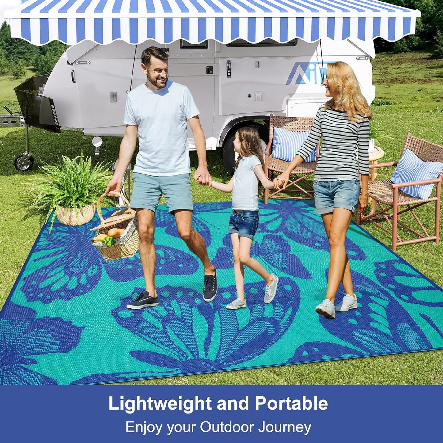 Uphome Outdoor Rug Waterproof 6x9 ft, Patio Plastic Straw Rugs for RV Camping, Reversible Butterfly Mat Outside, Indoor Outdoor Floor Carpet for Back Yard Deck Balcony Porch Beach Picnic