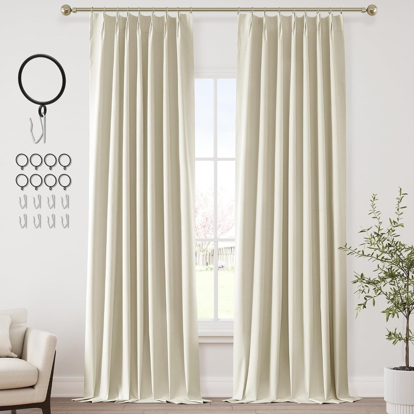 ChrisDowa Terracotta Pinch Pleated Blackout Linen Curtains 102 Inch Long 2 Panels for Living Room Bedroom Farmhouse Room darking Thermal Insulated Back Tab Hooks Rings Window Treatment Drapes,40x102