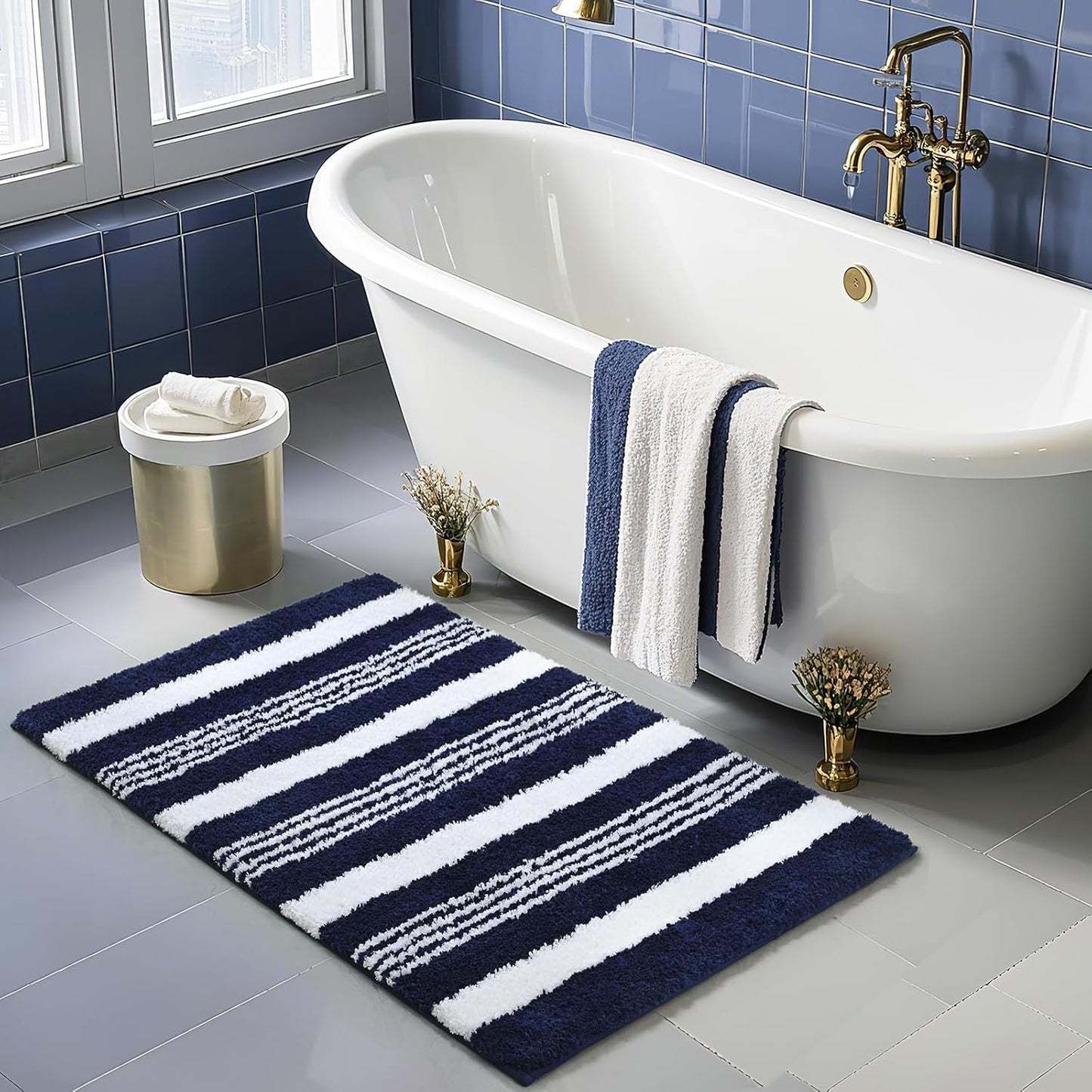 HOMORE Bathroom Runner Rug 24x60 Inch, Washable Non Slip Bathroom Rug Long Absorbent Bath Rugs for Bathrooms Quickly Dry, Black Plush Bath Mats for Sink Shower Floor