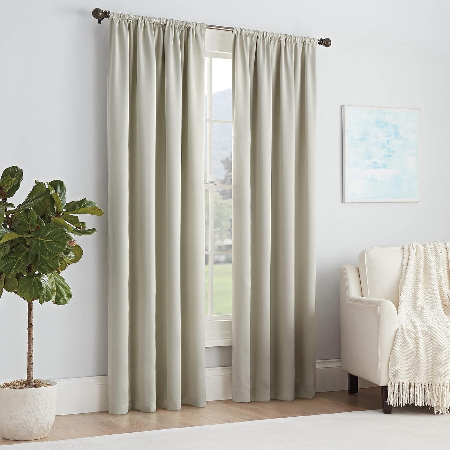 ECLIPSE Solid Thermapanel Modern Room Darkening Rod Pocket Window Curtain for Bedroom (1 Panel), 54 in x 84 in, Taupe