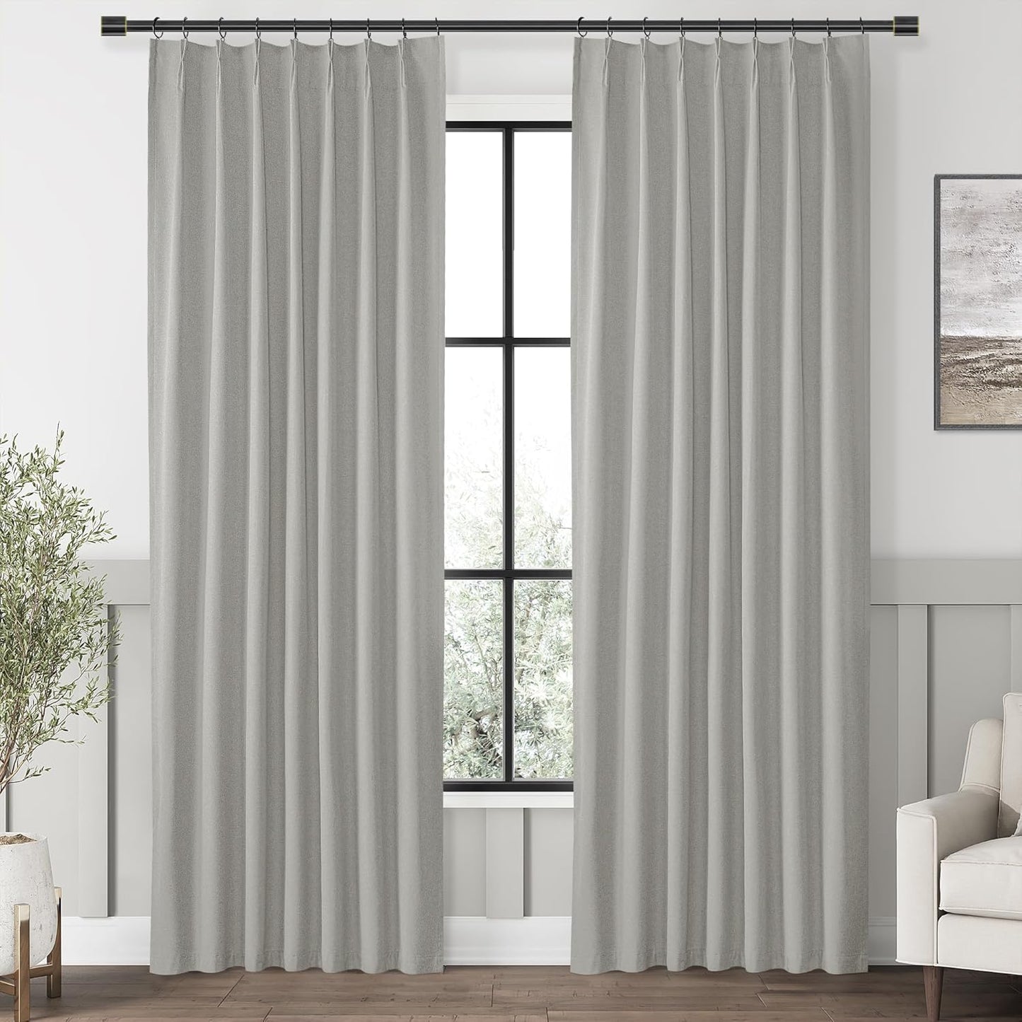 ChrisDowa Terracotta Pinch Pleated Blackout Linen Curtains 102 Inch Long 2 Panels for Living Room Bedroom Farmhouse Room darking Thermal Insulated Back Tab Hooks Rings Window Treatment Drapes,40x102
