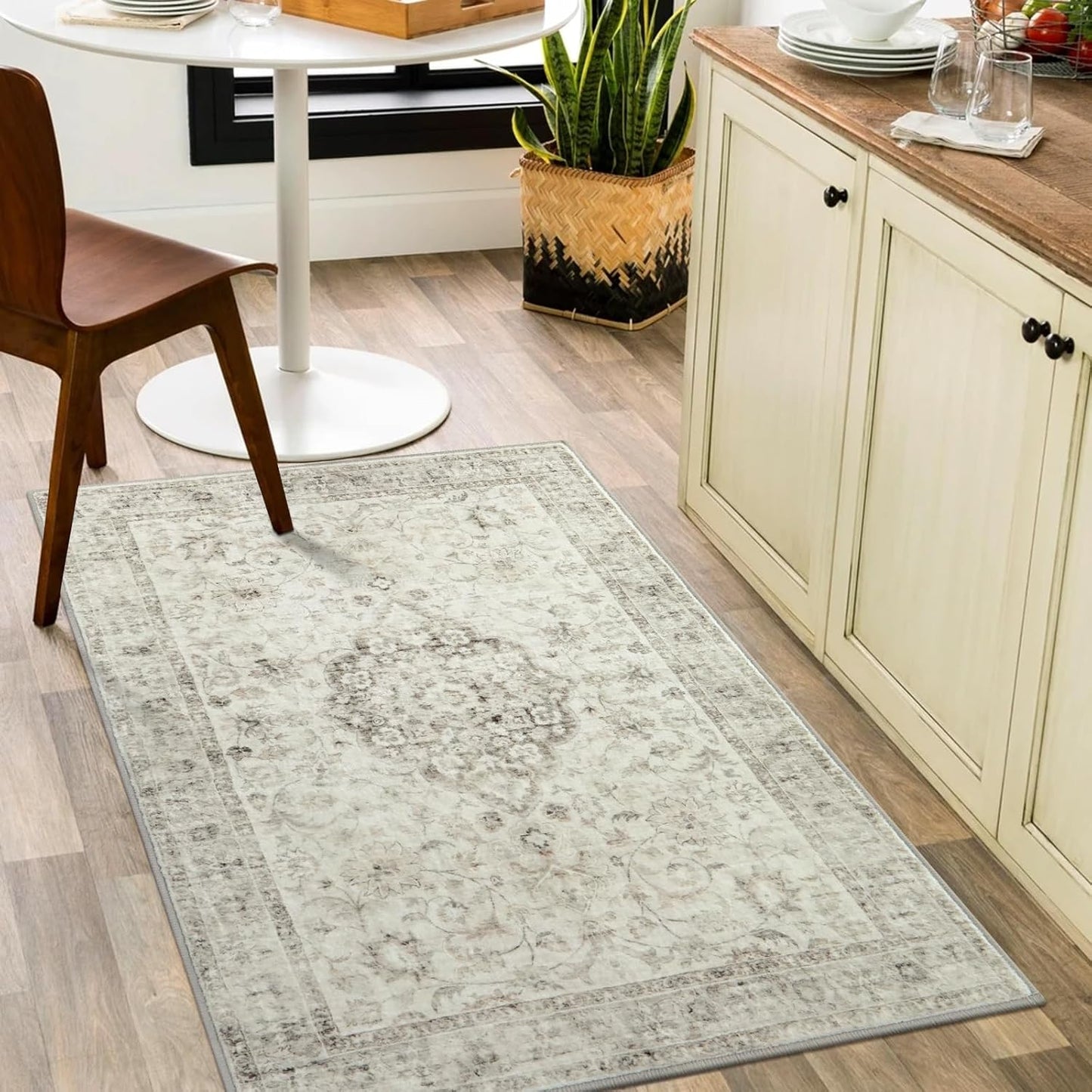 LIVEBOX Washable 2x6 Runner Rug for Bathroom, Non Slip Kitchen Mats for Floor Entryway, Boho Indoor Front Door Mat Low-Pile Runners for Hallways, Farmhouse Rugs for Laundry, Sage Green