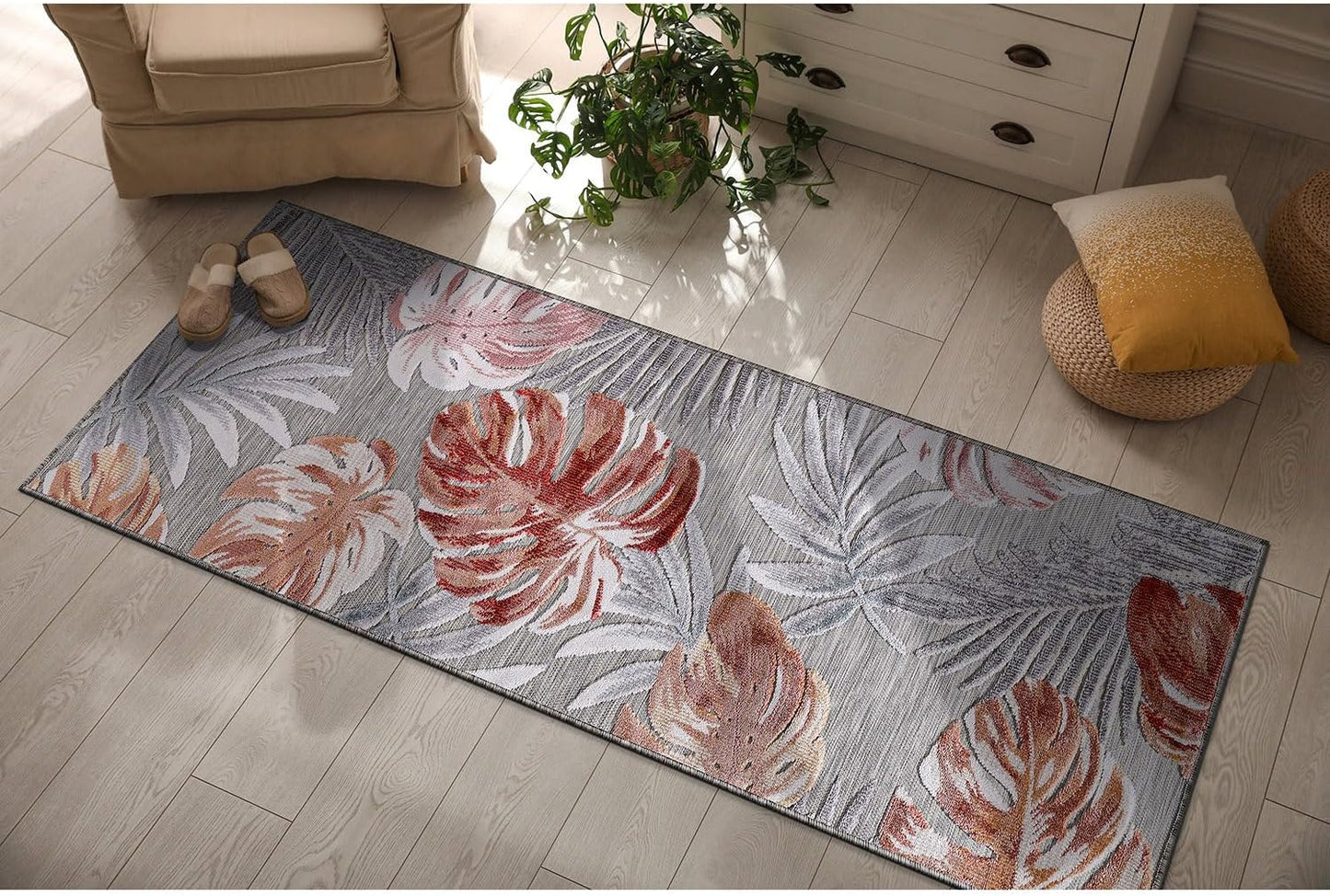 CAMILSON Indoor Outdoor Rug, Beige 5x7 Floral Exotic Tropical Area Rugs for Indoor and Outdoor Patios, Easy-Cleaning Non-Shedding Living Room, Garden and Kitchen Washable Outside Carpet (5 x 7)