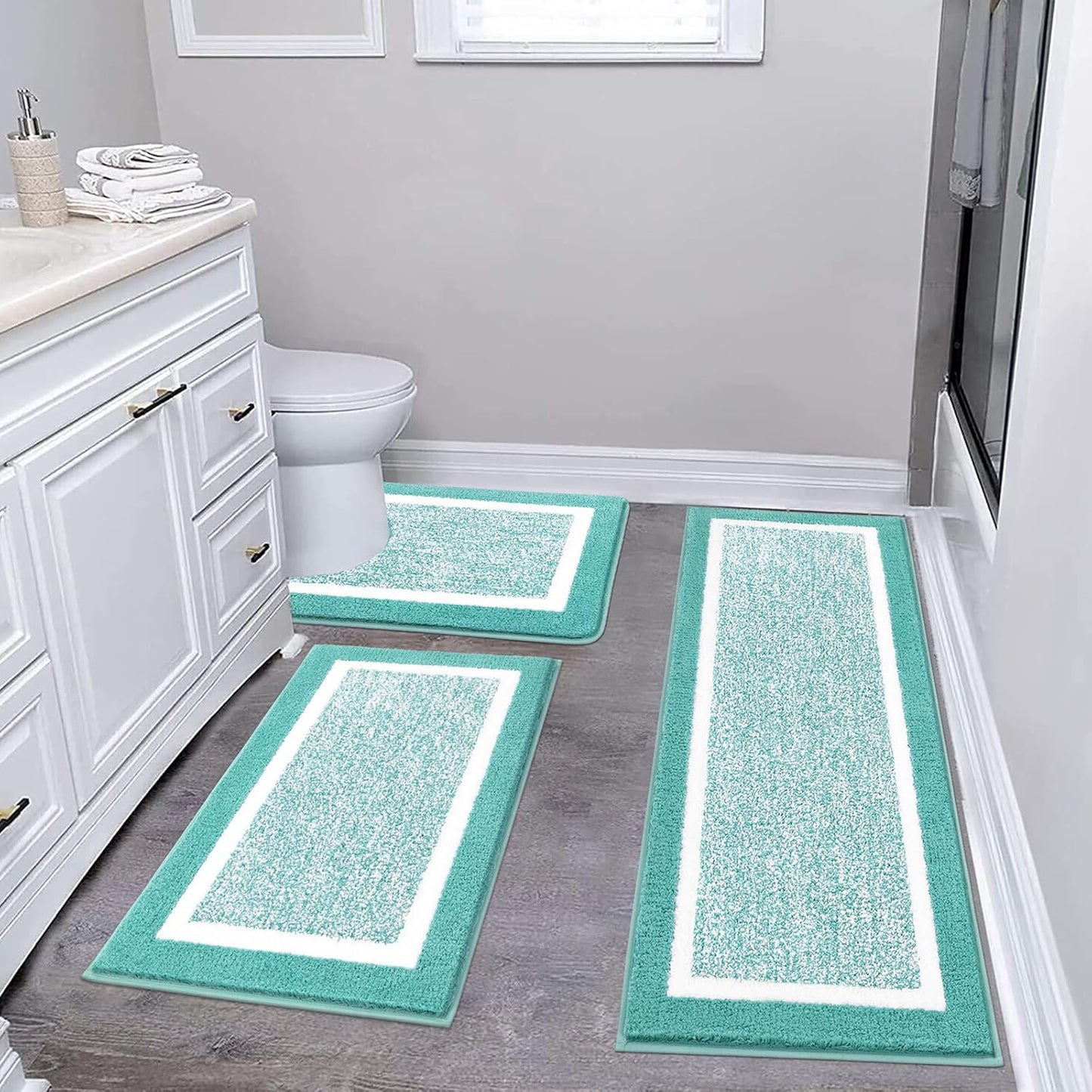 Pauwer Bathroom Rug Mat Set 3 Piece, Microfiber Shaggy Bath Set, Non-Slip Ultra Soft Carpet Mats, Absorbent with U-Shaped Toilet for Bathroom, Tub, Shower, Dark Grey