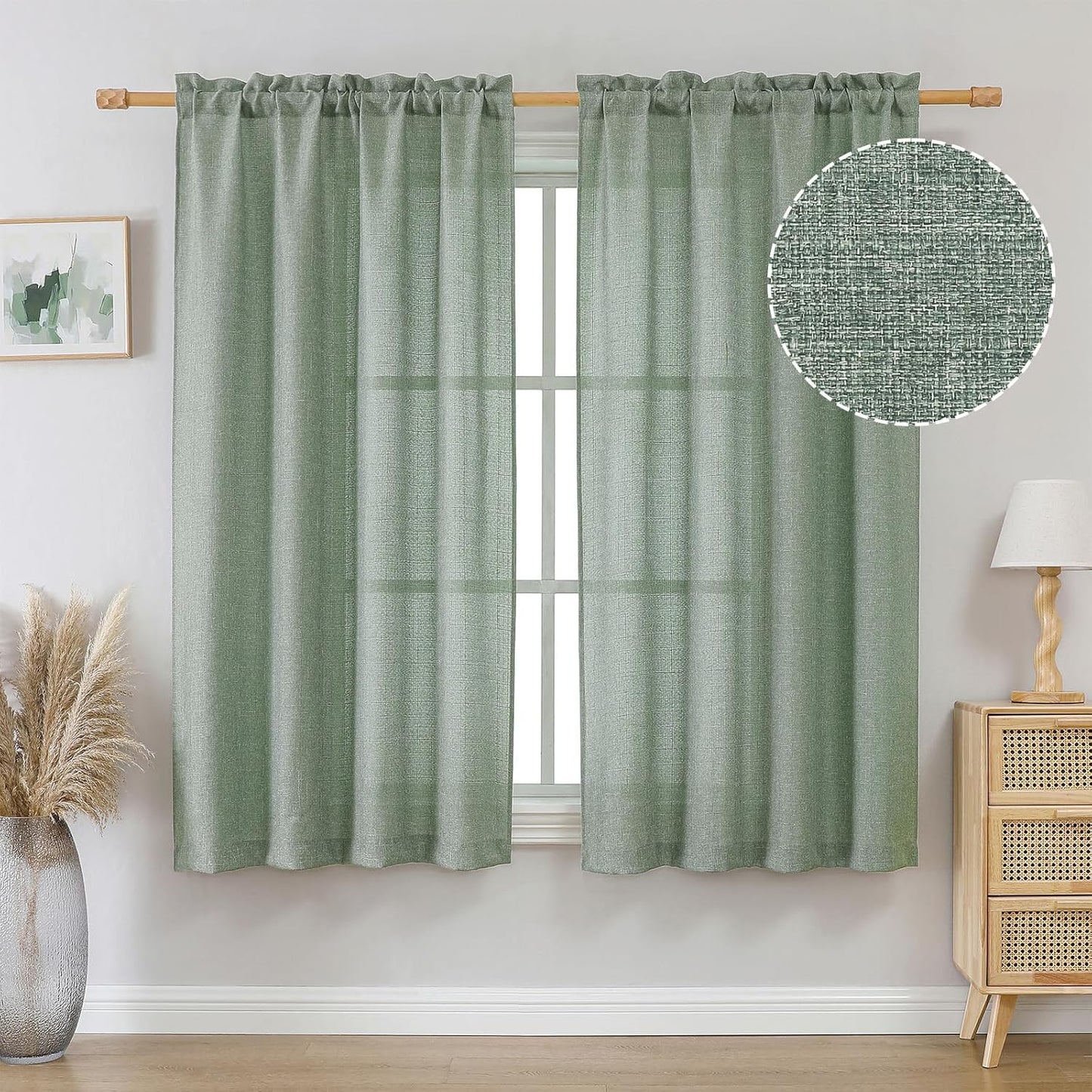 OVZME Light Grey Curtains 63 Inch Length 2 Panels, Faux Linen Textured Semi Light Filtering Drapes, Soft Airy Farmhouse Slub Window Curtains for Living Room Bedroom, Each 40x63 Inches