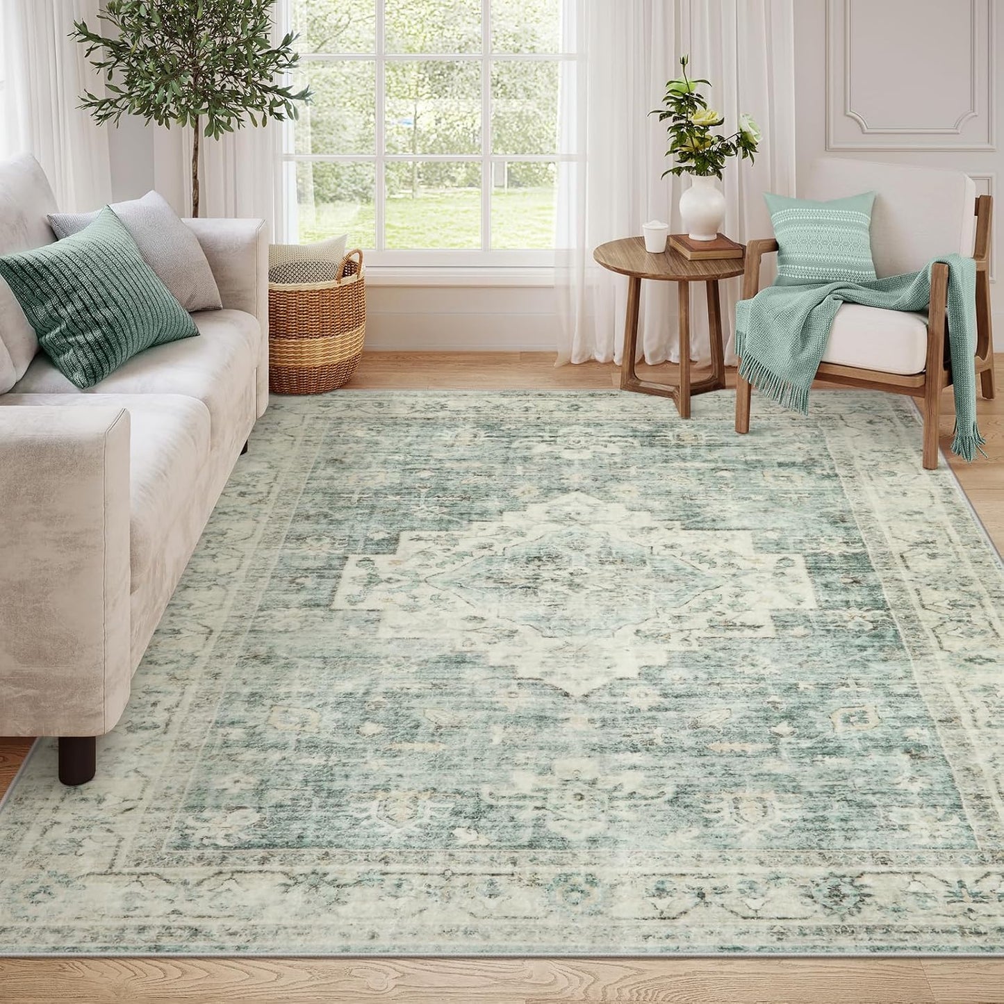 LIVEBOX Washable 2x6 Runner Rug for Bathroom, Non Slip Kitchen Mats for Floor Entryway, Boho Indoor Front Door Mat Low-Pile Runners for Hallways, Farmhouse Rugs for Laundry, Sage Green