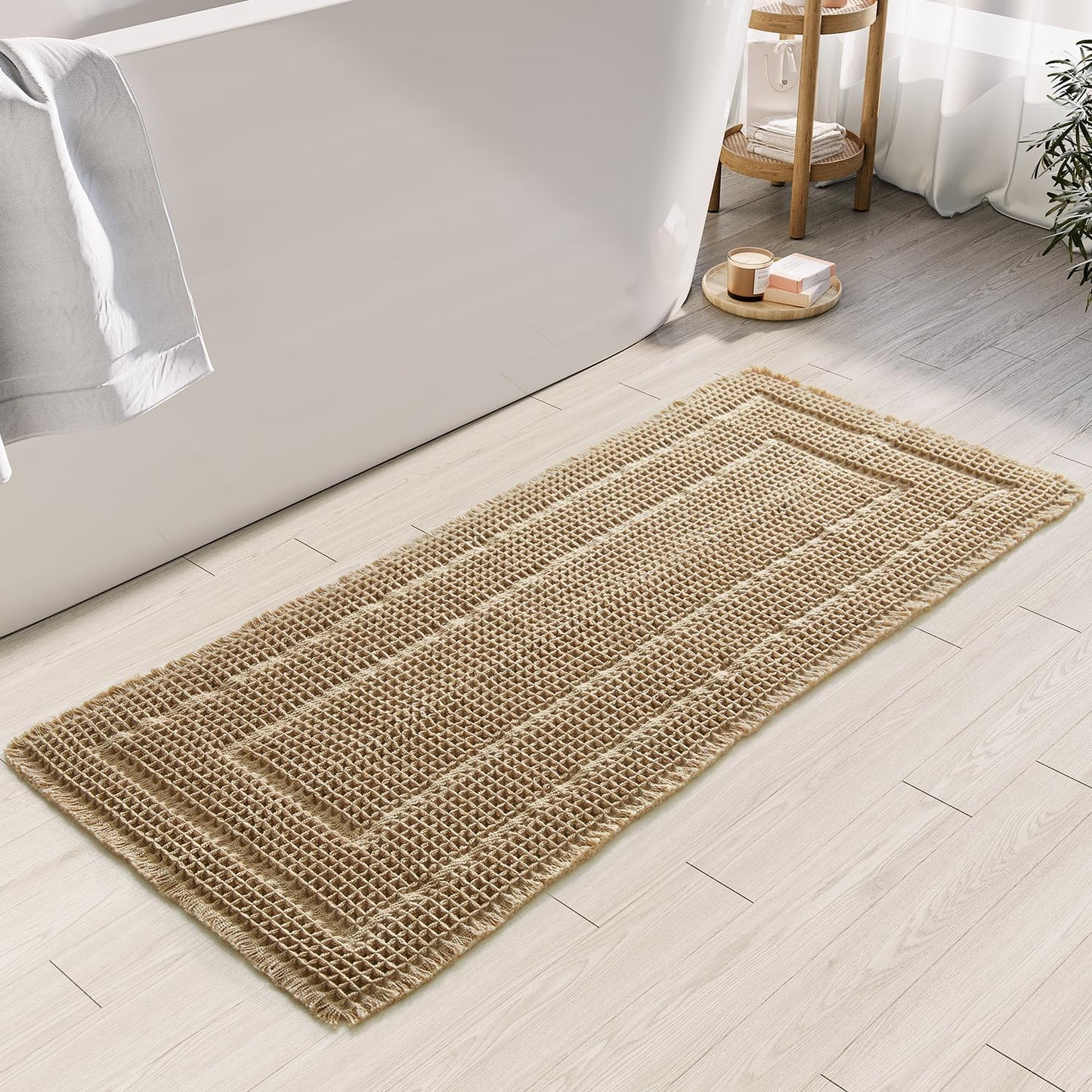 Bathroom Runner Rug Super Absorbent Non Slip Long Bath Mat Machine Washable Boho Bathroom Rugs Quick Dry Rug Runners for Hallway Bedroom Laundry Room,Brown, 2'x 6'(24" x 72")
