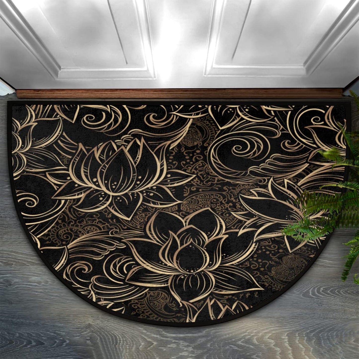 Pardick Boho Flower Half Round Doormat Ethnic Floral Semi Circle Area Rug Non Slip Indoor Outdoor Entrance Half Moon Rug Absorbent Durable Washable Front Floor Mat for Kitchen Bedroom Patio Fireplace