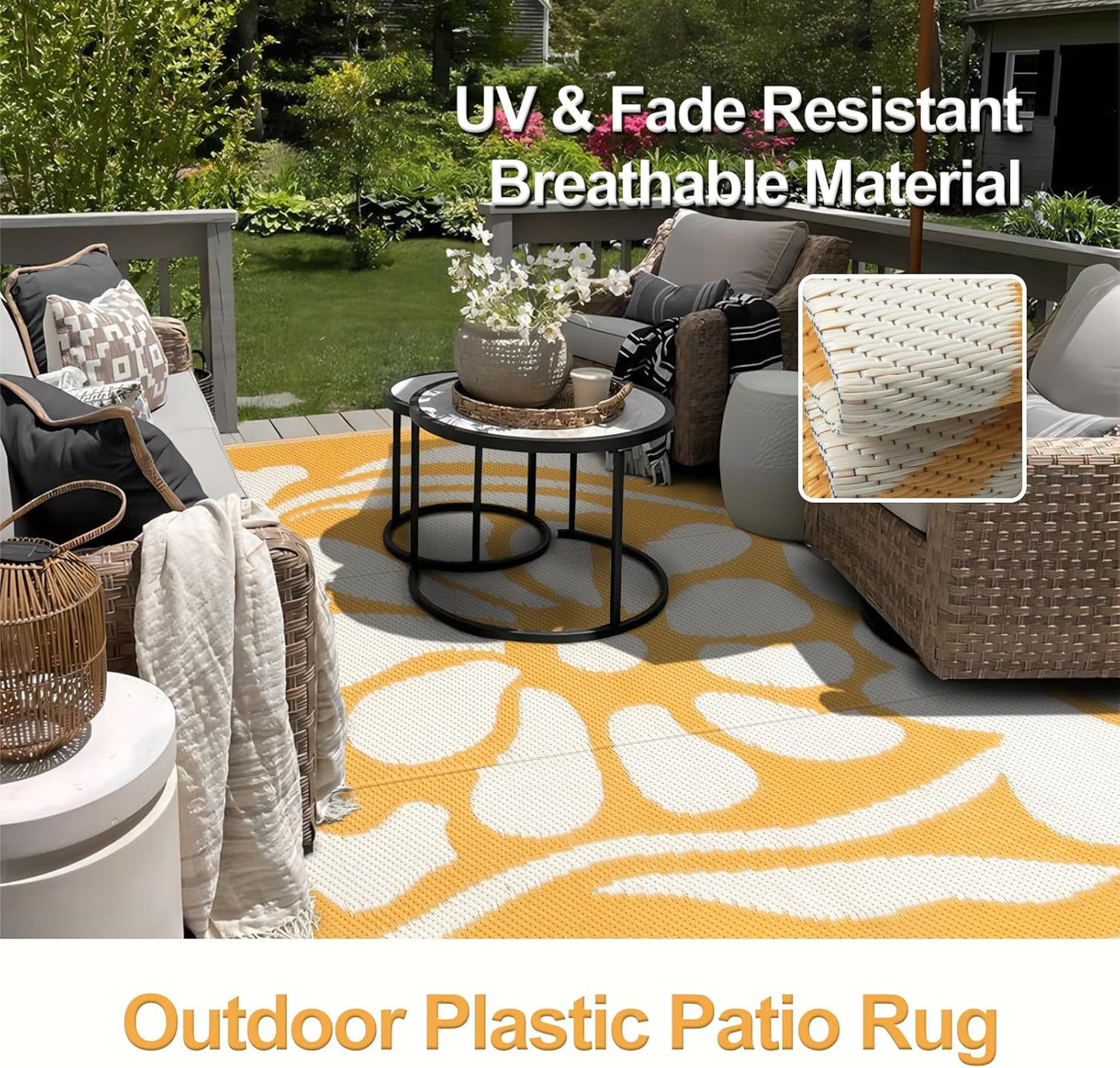 Wonnitar 6x9 Outdoor Rug Waterproof, Reversible Plastic Straw RV Rugs for Camping Outside, Large Portable RV Outdoor Mat Orange Abstract Flower Tent Rug for Camping Garden Picnic (Orange, 6'x9')