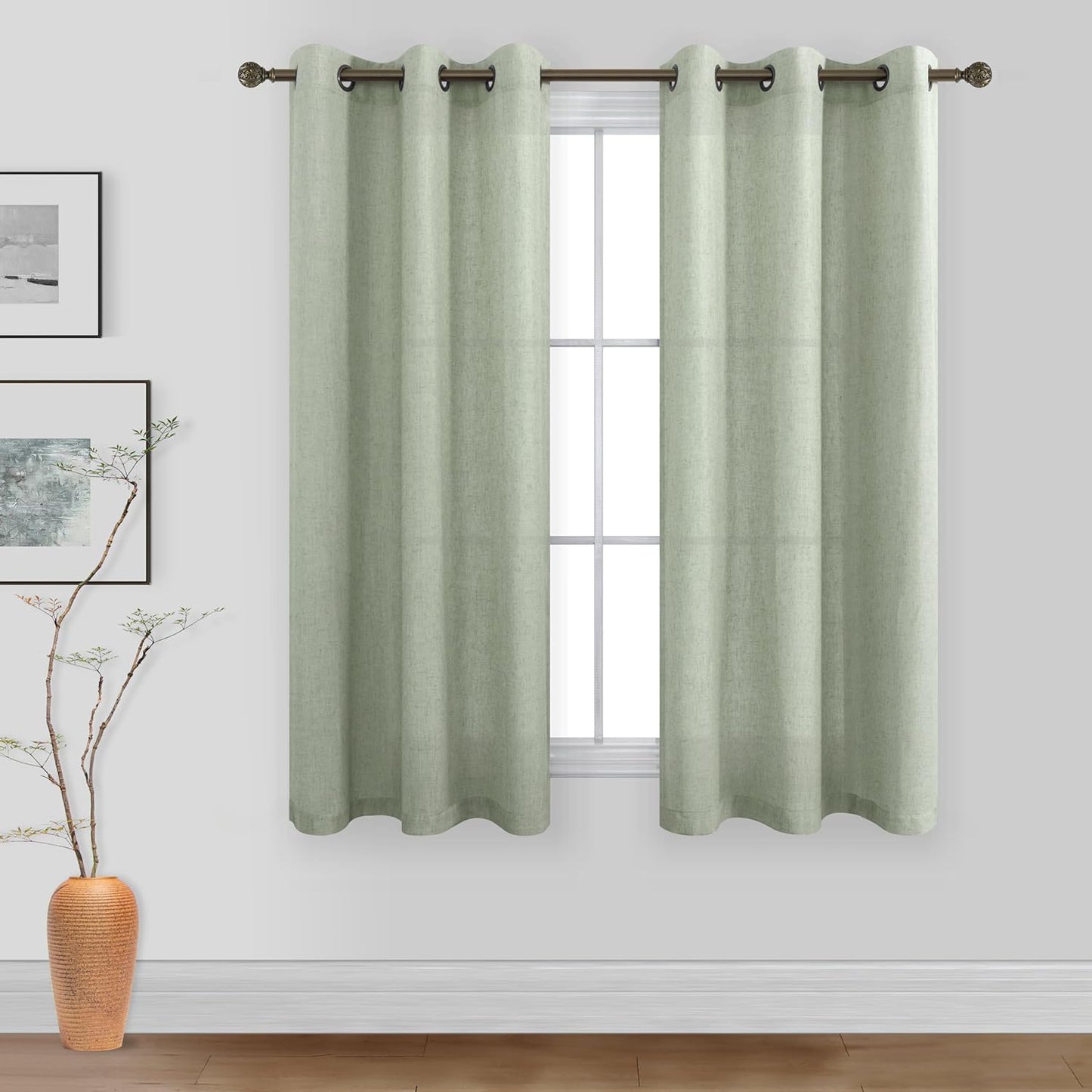 KOUFALL Beige Rustic Country Curtains for Living Room 84 Inches Long Flax Linen Bronze Grommet Tan Sand Color Solid Faux Linen Curtains for Bedroom Sliding Glass Patio Door 2 Panels