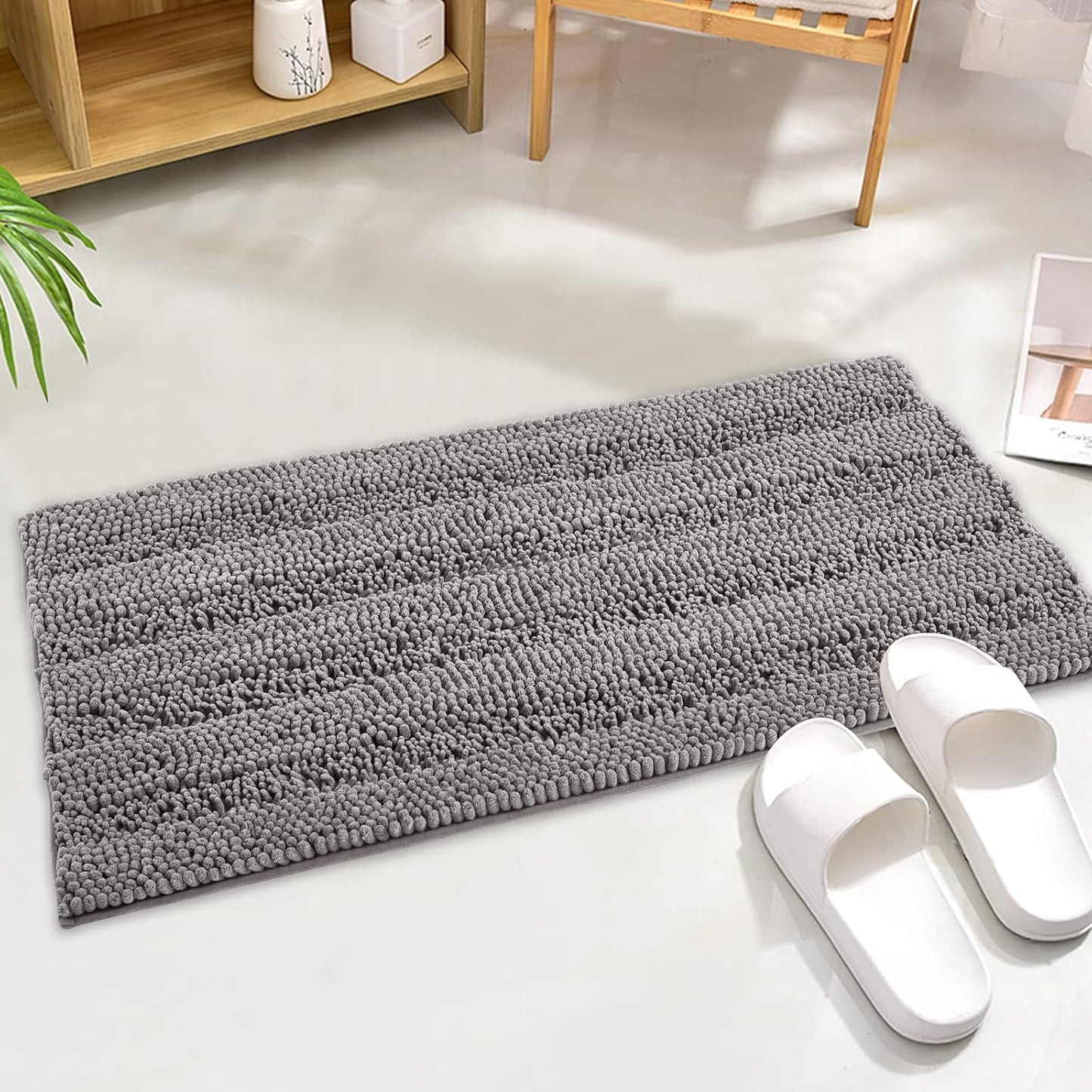 KGORGE Grey Bath Rugs - Soft Large Bathroom Rugs 60" x 24" Farmhouse Floor Cover Water Absorbent Bath Mat Shower Carpet for Toilet Door Way Kitchen Kids Baby, 1 Pc