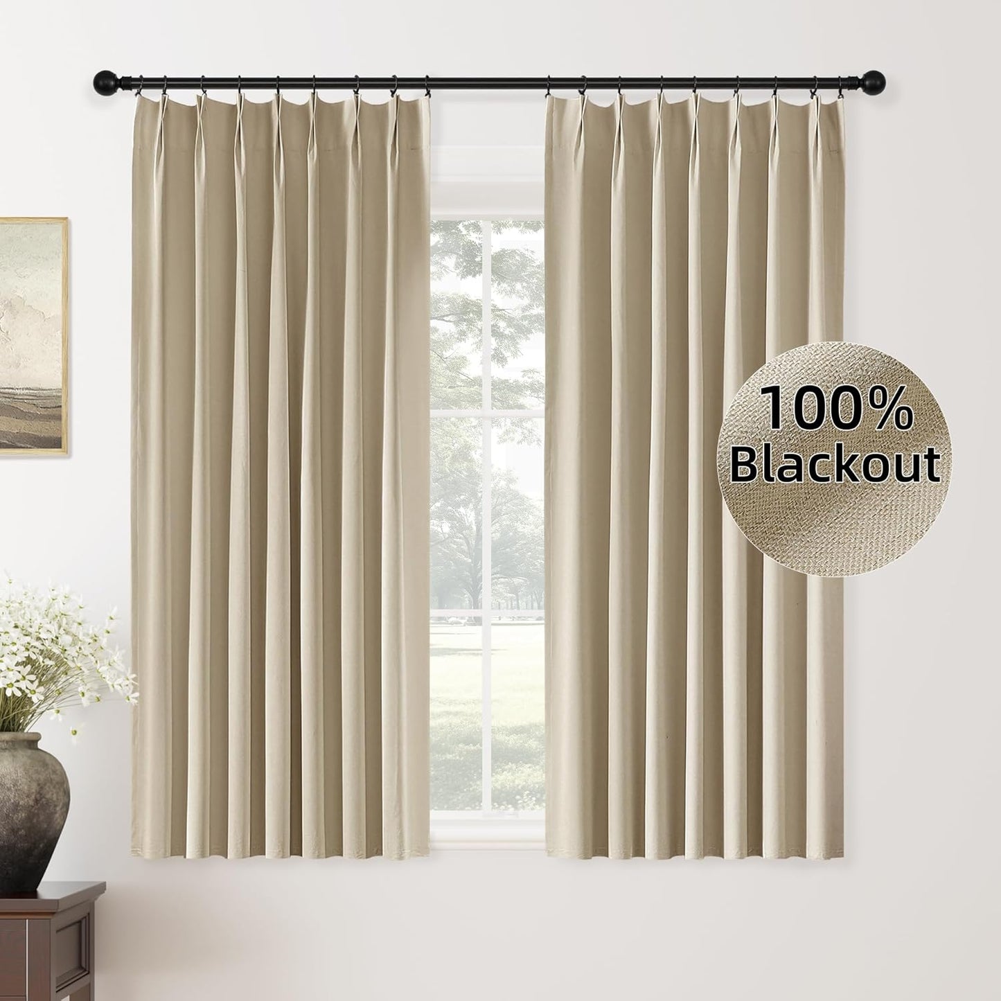ChrisDowa Terracotta Pinch Pleated Blackout Linen Curtains 102 Inch Long 2 Panels for Living Room Bedroom Farmhouse Room darking Thermal Insulated Back Tab Hooks Rings Window Treatment Drapes,40x102