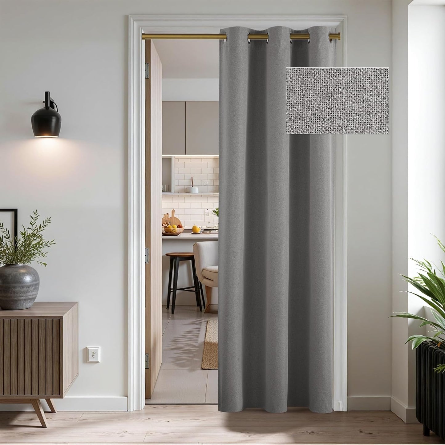 RYB HOME 100% Blackout Linen Curtains for Sliding Glass Doors, Extra Wide Thermal Insulated Privacy Curtains for Bedroom/Patio Door/Living Room/Open Closet, Room Divider, Linen, W100xL84, 1 Panel