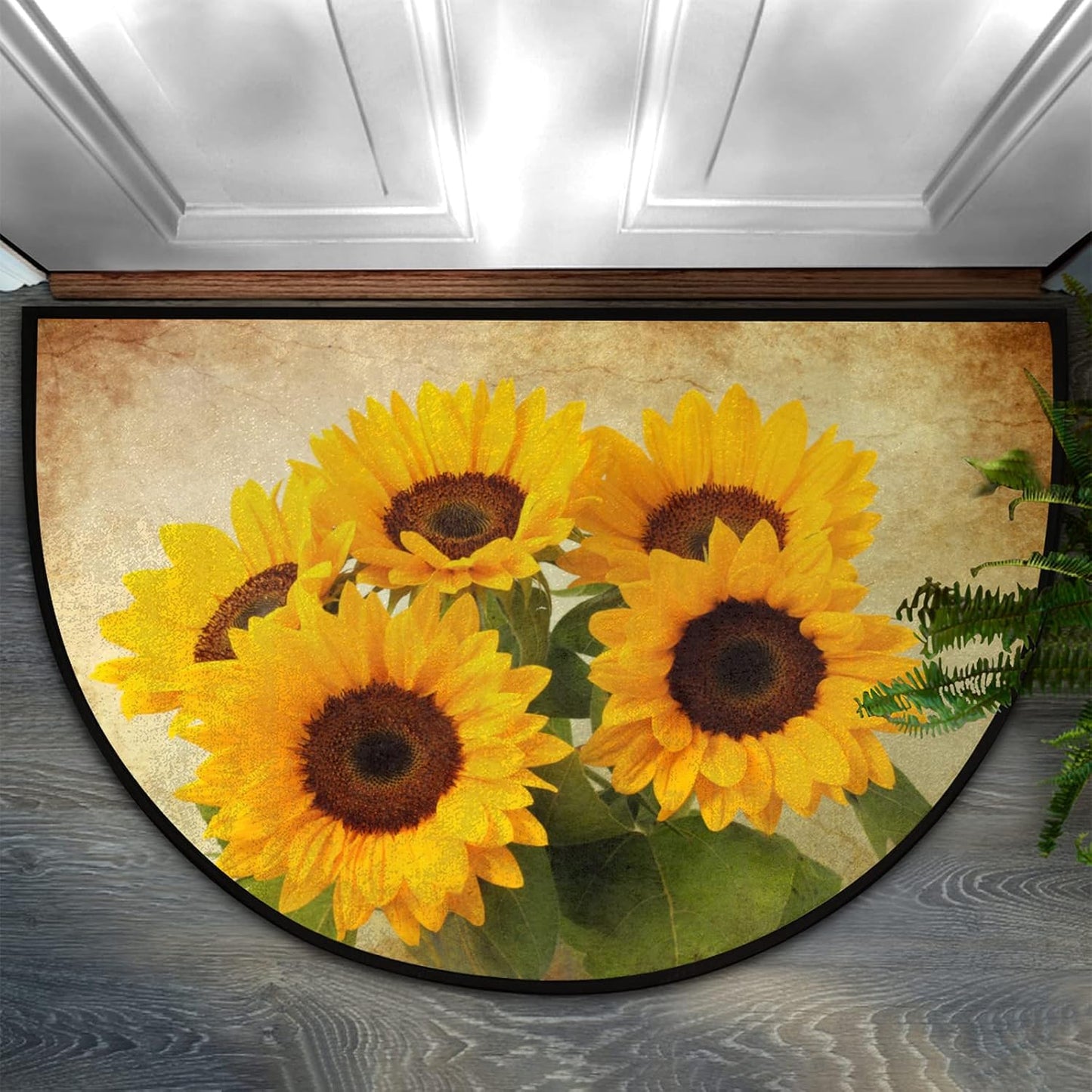 Pardick Boho Flower Half Round Doormat Ethnic Floral Semi Circle Area Rug Non Slip Indoor Outdoor Entrance Half Moon Rug Absorbent Durable Washable Front Floor Mat for Kitchen Bedroom Patio Fireplace