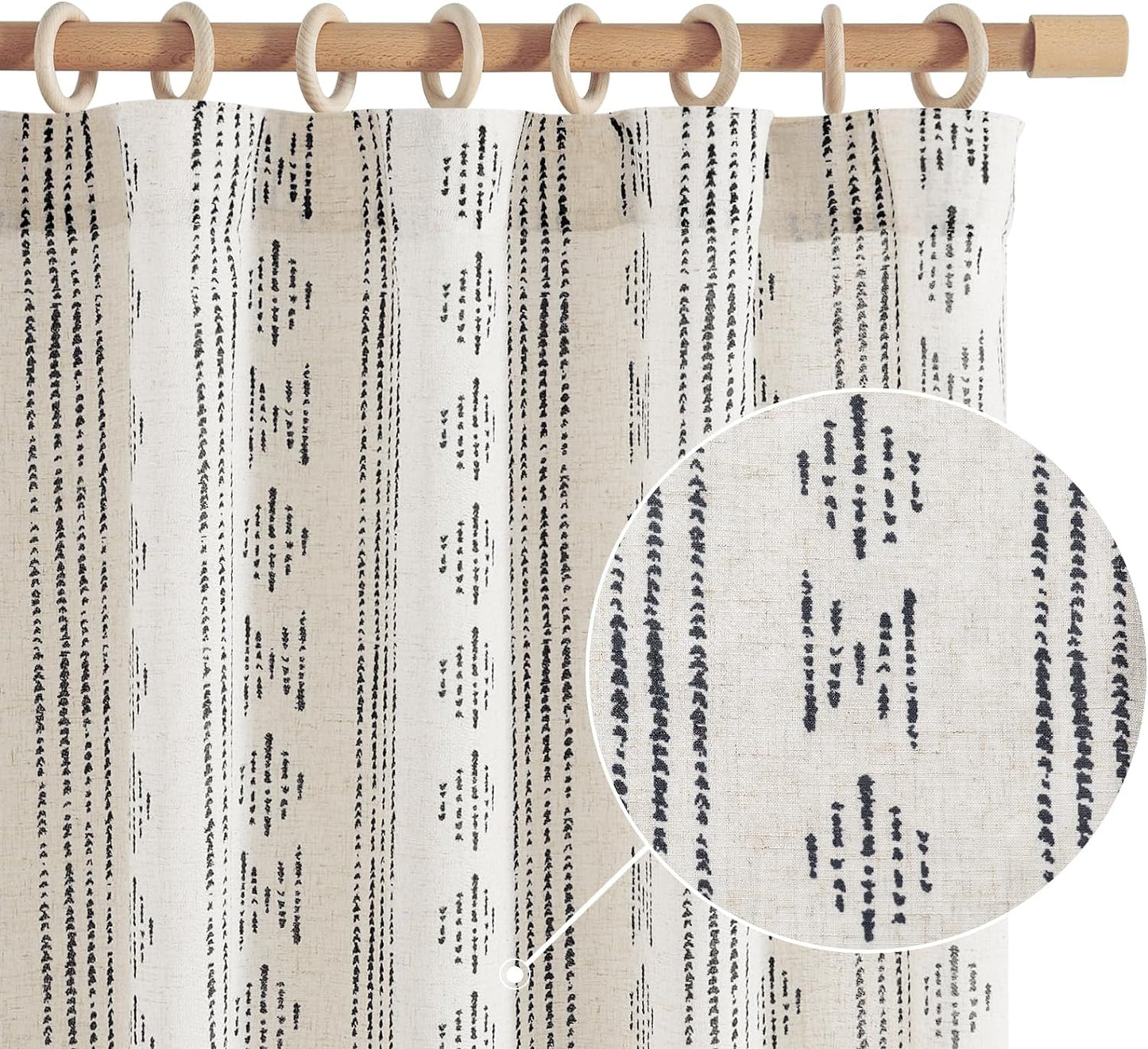 jinchan Boho Curtains for Living Room Farmhouse Black Curtains 84 Inch Length 2 Panels for Bedroom Geometric Striped Mudcloth Light Filtering Window Drapes Rod Pocket Black on Beige