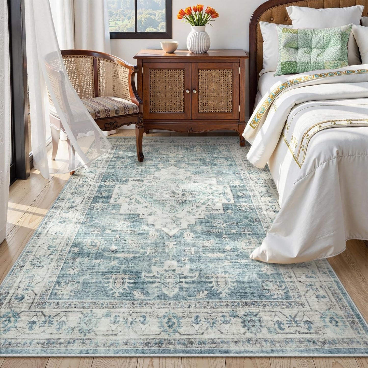 LIVEBOX Washable 2x6 Runner Rug for Bathroom, Non Slip Kitchen Mats for Floor Entryway, Boho Indoor Front Door Mat Low-Pile Runners for Hallways, Farmhouse Rugs for Laundry, Sage Green