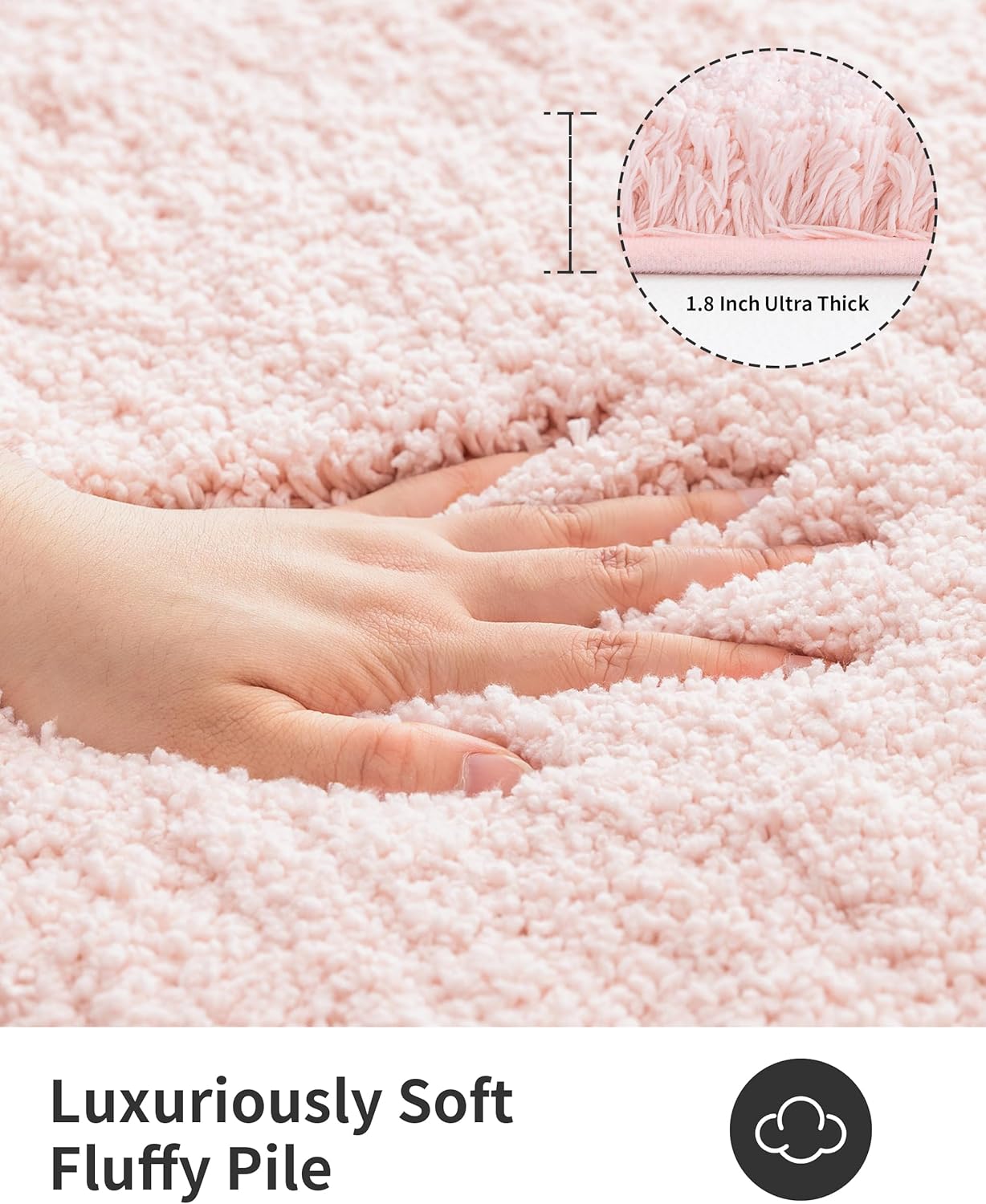 ILANGO Pink Bathroom Rugs 36" × 24" Non Slip & Super Absorbent Extra Thick Soft, Washable Bath Mat for Floor, Non Shedding Microfiber Plush Shaggy Bath Rug with Rubber for Bathtub Shower Room Sink