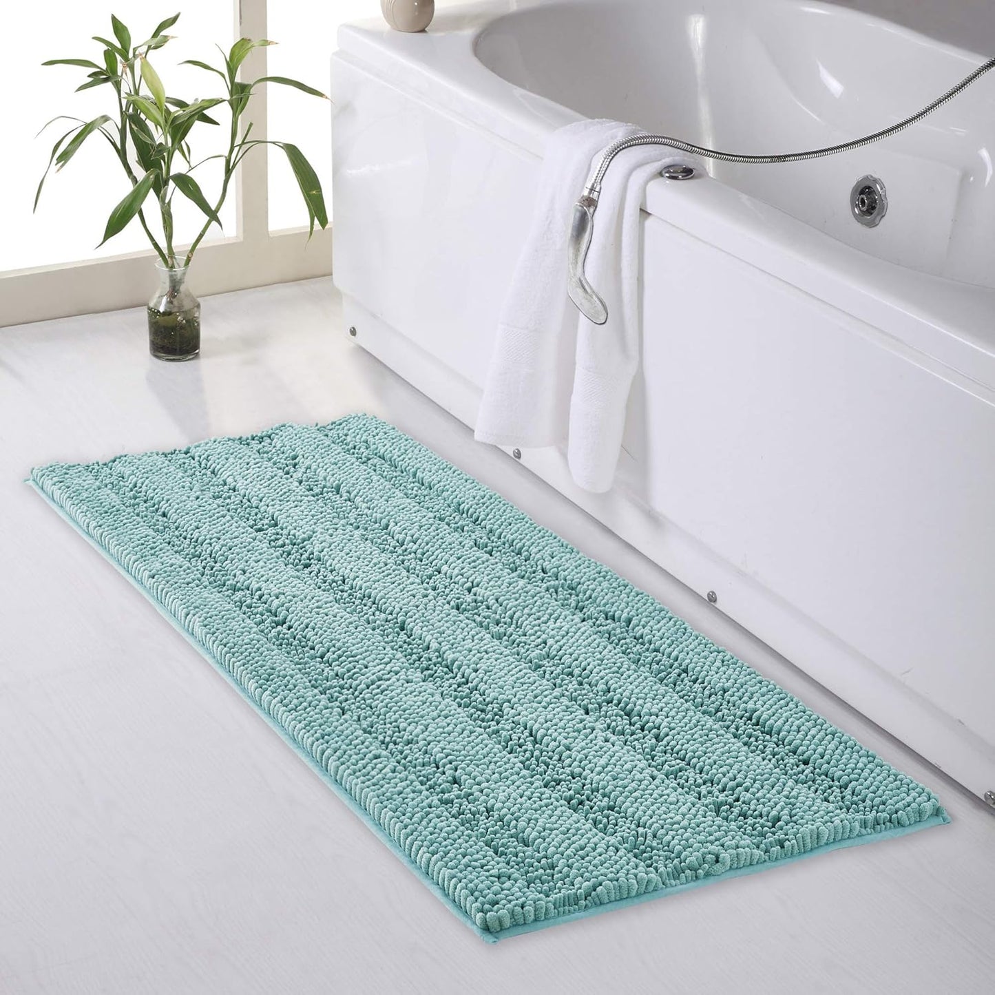 KGORGE Grey Bath Rugs - Soft Large Bathroom Rugs 60" x 24" Farmhouse Floor Cover Water Absorbent Bath Mat Shower Carpet for Toilet Door Way Kitchen Kids Baby, 1 Pc