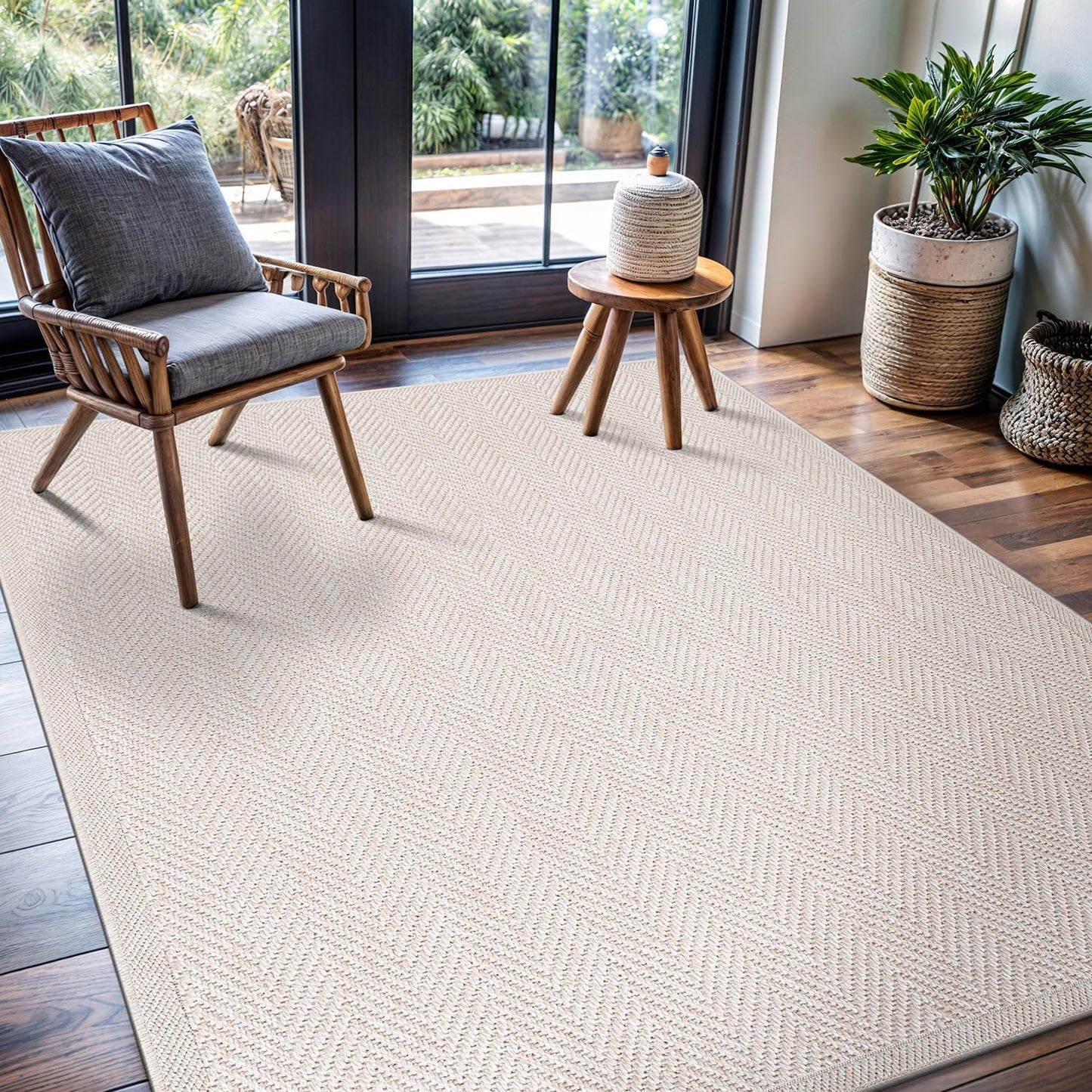 CAMILSON Easy Jute Rug 9x12, Indoor Outdoor Natural Color Fiber Area Rugs for Living Room Patio and Kitchen Rug, Sisal Boho Woven Design, Easy-Cleaning, Washable Outside Carpet Alfombras (9 x 12)