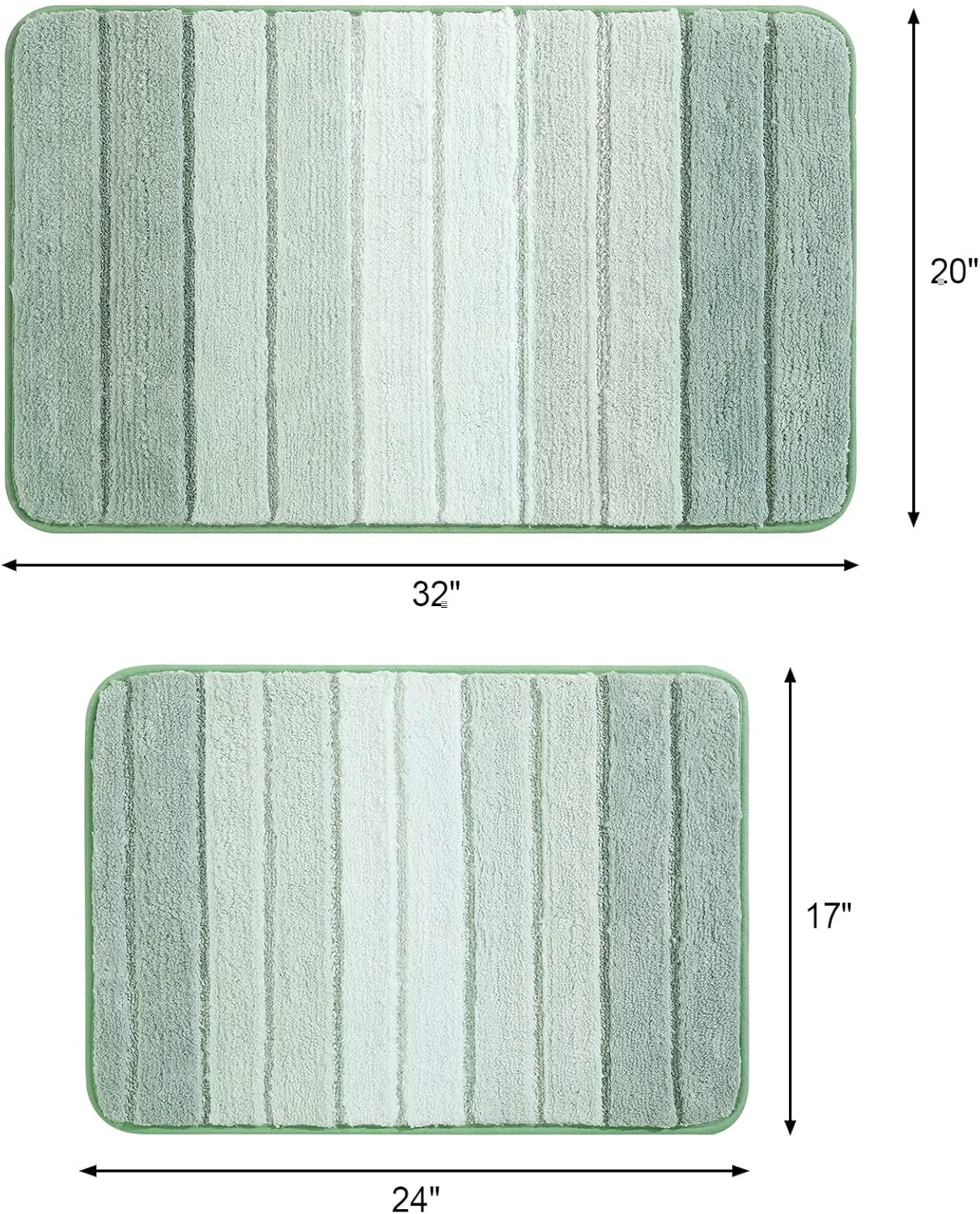 Kmson 2 Piece Ombre Bathroom Rugs Set, Non Slip, Quick Drying, Ultra Soft and Water Absorbent Bath Carpet for Bedroom Floor Living Room,Machine Washable Green