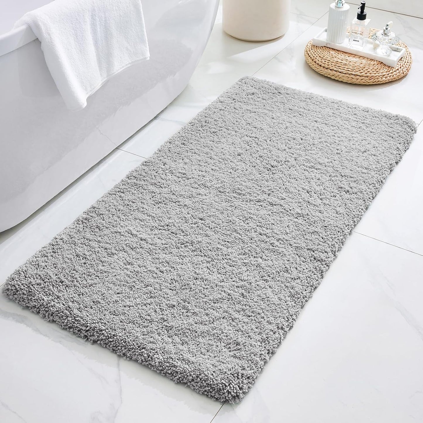 ILANGO Pink Bathroom Rugs 36" × 24" Non Slip & Super Absorbent Extra Thick Soft, Washable Bath Mat for Floor, Non Shedding Microfiber Plush Shaggy Bath Rug with Rubber for Bathtub Shower Room Sink