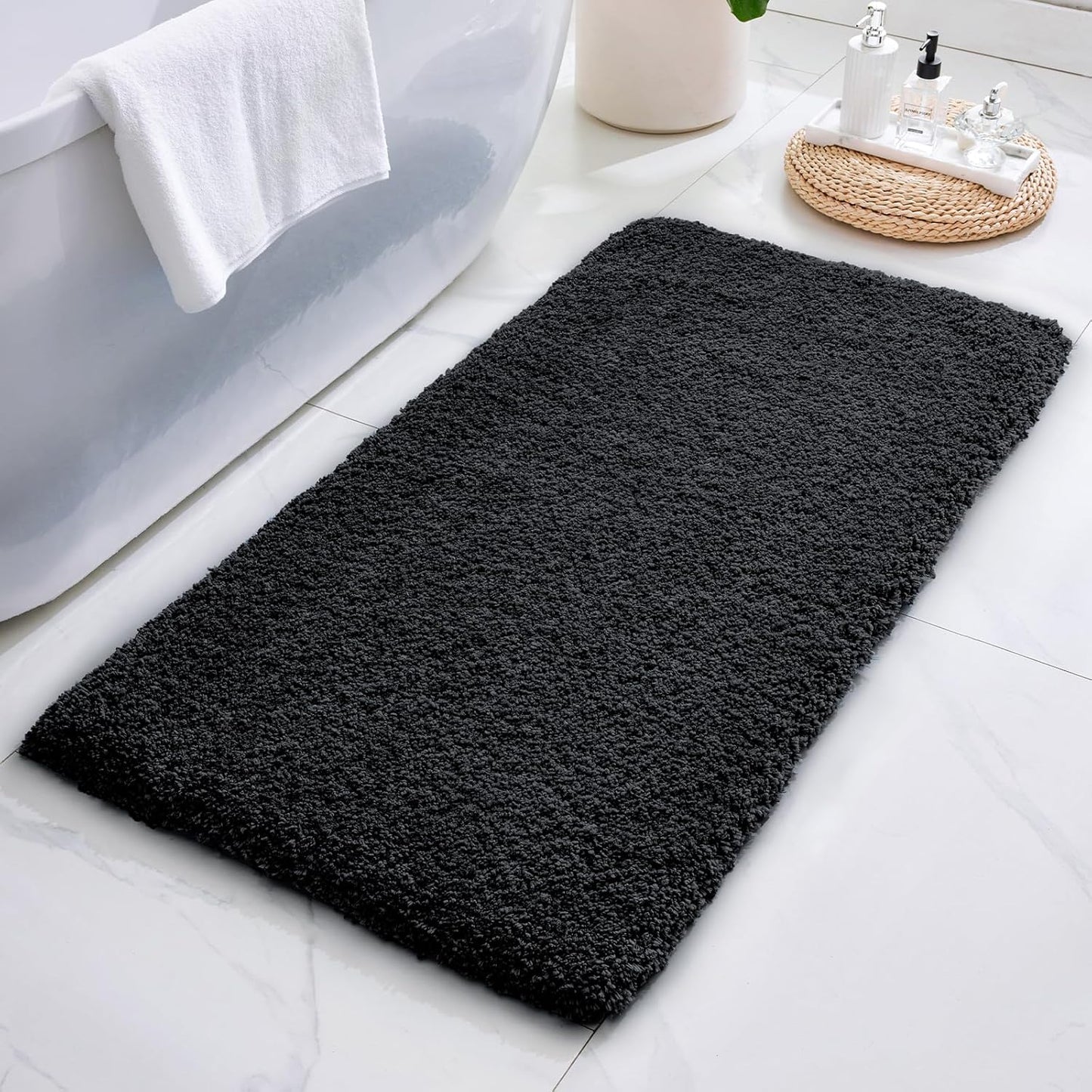 ILANGO Pink Bathroom Rugs 36" × 24" Non Slip & Super Absorbent Extra Thick Soft, Washable Bath Mat for Floor, Non Shedding Microfiber Plush Shaggy Bath Rug with Rubber for Bathtub Shower Room Sink