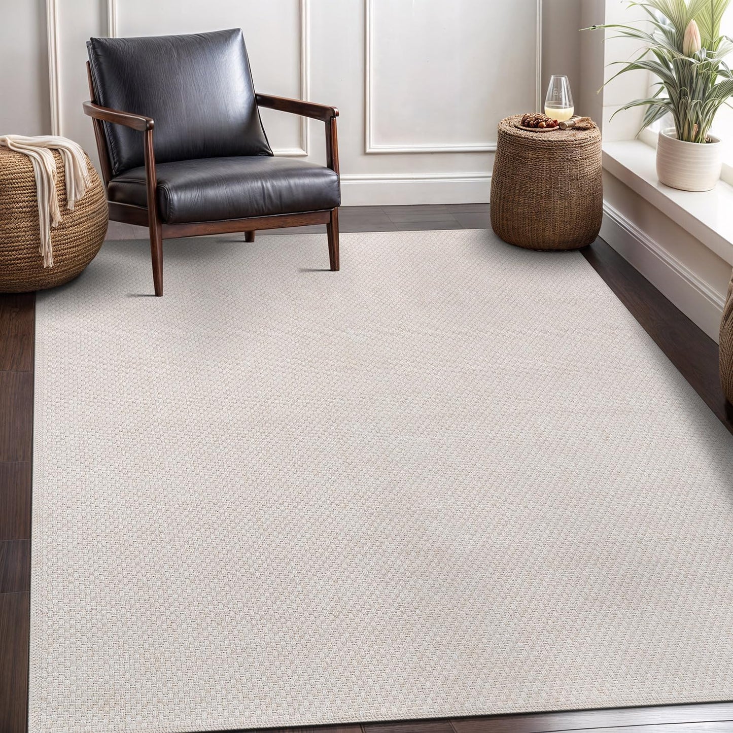 CAMILSON Easy Jute Rug 9x12, Indoor Outdoor Natural Color Fiber Area Rugs for Living Room Patio and Kitchen Rug, Sisal Boho Woven Design, Easy-Cleaning, Washable Outside Carpet Alfombras (9 x 12)
