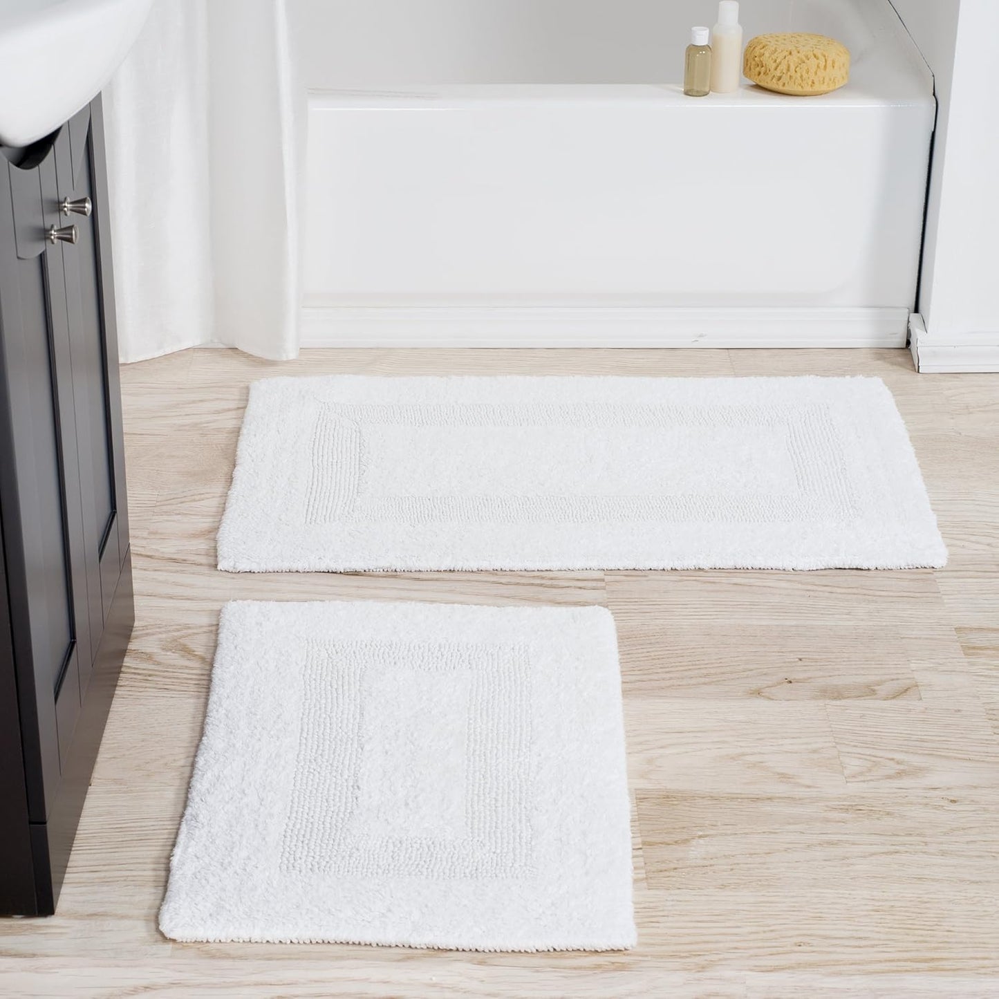 Bathroom Rugs - 2-Piece Cotton Bathroom Mat Set - Machine Washable Bath Mats for Restroom, Kitchen, or Laundry Room by Lavish Home (White)