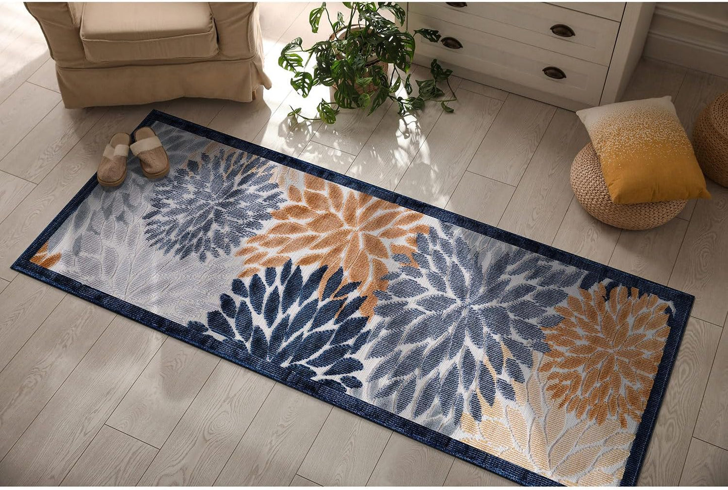 CAMILSON Indoor Outdoor Rug 8x10 Bohemian Medallion Floral Area Rugs for Indoor and Outdoor Patios Easy-Cleaning Non-Shedding Living Room Garden and Kitchen Washable Outside Carpet (8 x 10 / Beige)