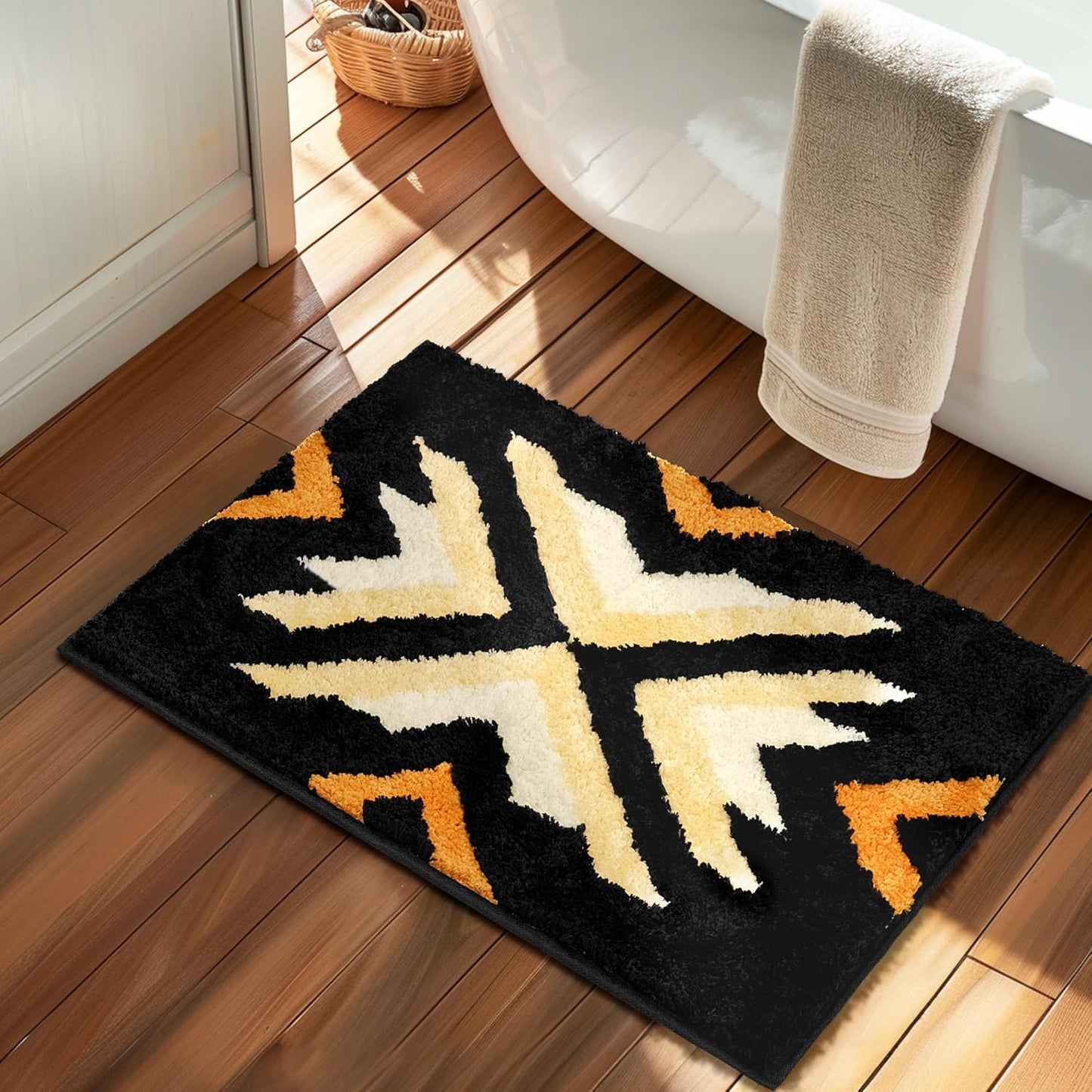 Boho Long Bathroom Rugs Runner Non Slip Washable Western Aztec Bath Mats Rugs for Bathroom Hallway Plush Soft Absorbent Farmhouse Carpet for Shower, Kitchen, 24x60 inch, WhiteBrown