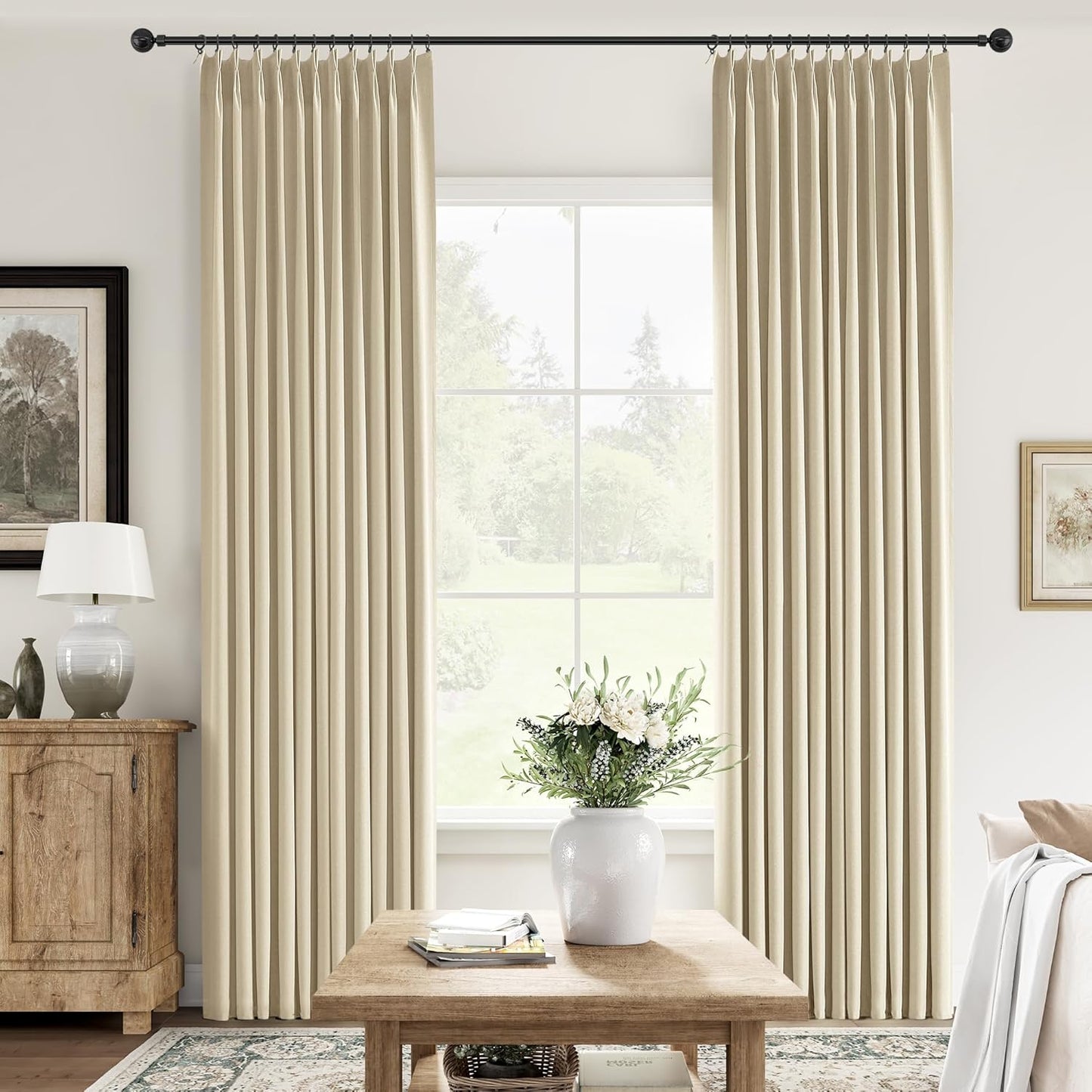 ChrisDowa Terracotta Pinch Pleated Blackout Linen Curtains 102 Inch Long 2 Panels for Living Room Bedroom Farmhouse Room darking Thermal Insulated Back Tab Hooks Rings Window Treatment Drapes,40x102