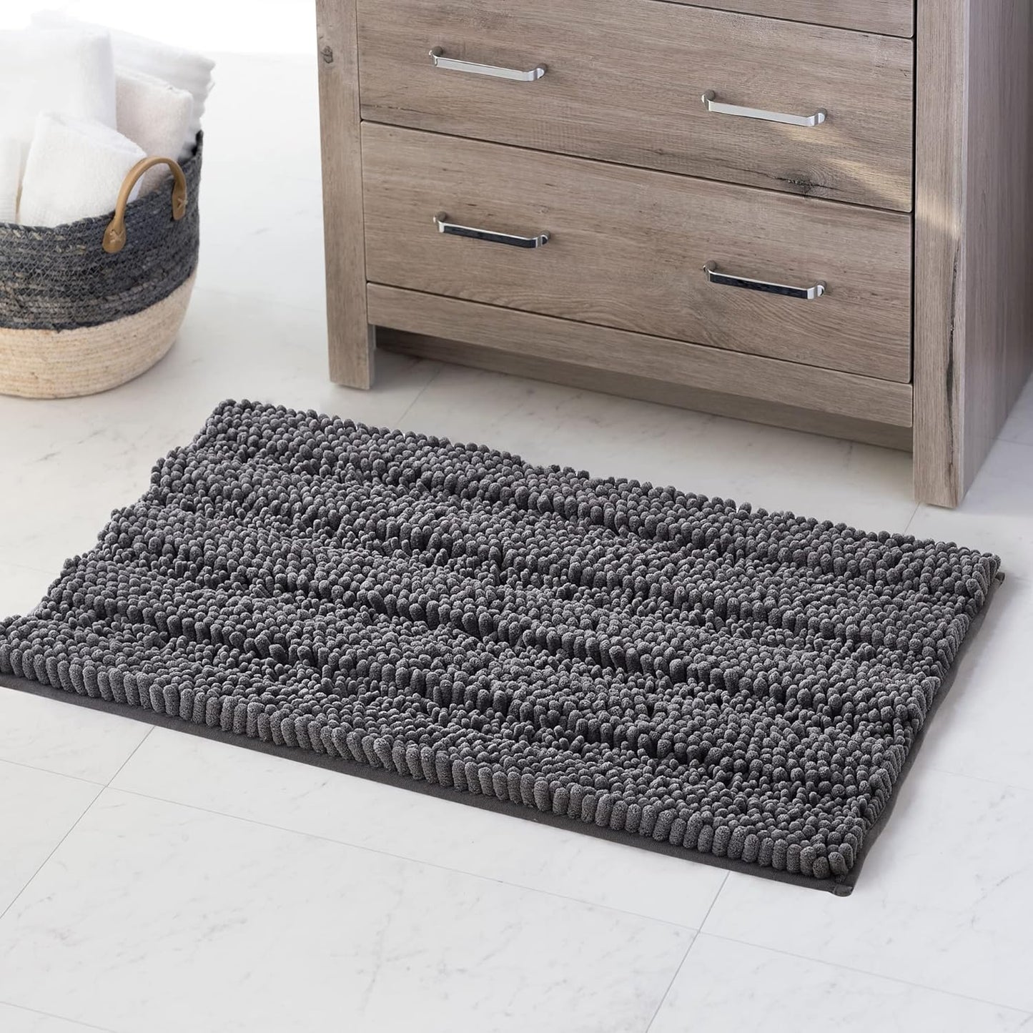 KGORGE Grey Bath Rugs - Soft Large Bathroom Rugs 60" x 24" Farmhouse Floor Cover Water Absorbent Bath Mat Shower Carpet for Toilet Door Way Kitchen Kids Baby, 1 Pc