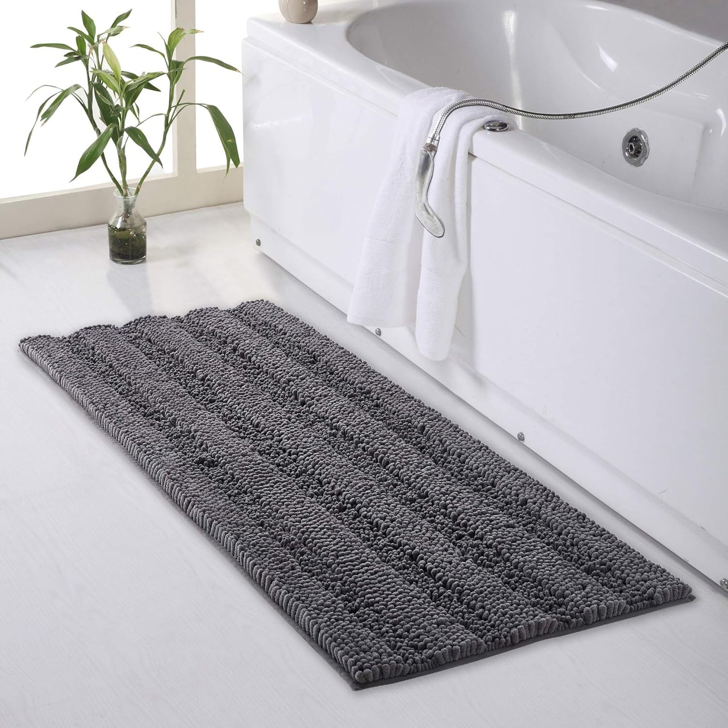 KGORGE Grey Bath Rugs - Soft Large Bathroom Rugs 60" x 24" Farmhouse Floor Cover Water Absorbent Bath Mat Shower Carpet for Toilet Door Way Kitchen Kids Baby, 1 Pc