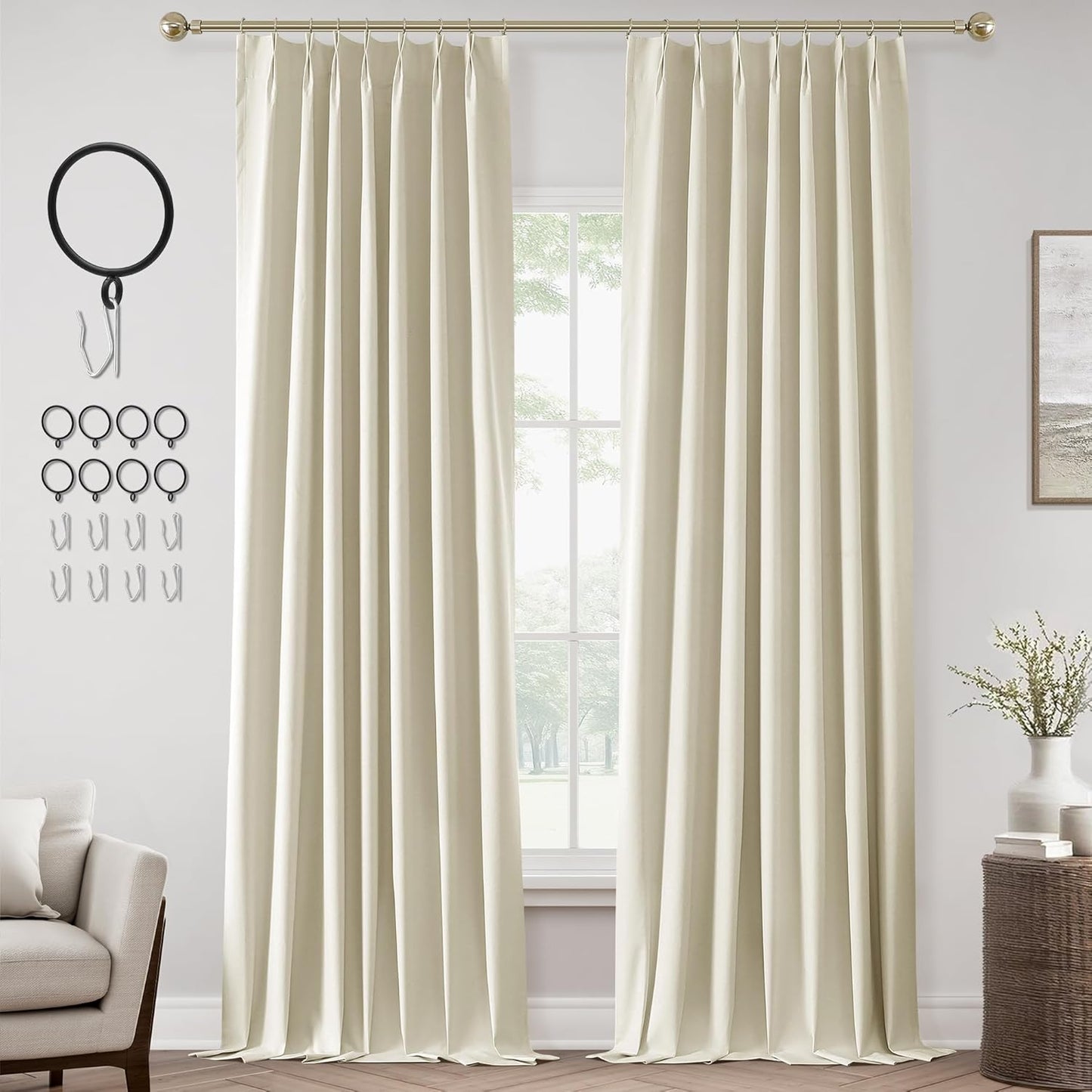 ChrisDowa Terracotta Pinch Pleated Blackout Linen Curtains 102 Inch Long 2 Panels for Living Room Bedroom Farmhouse Room darking Thermal Insulated Back Tab Hooks Rings Window Treatment Drapes,40x102