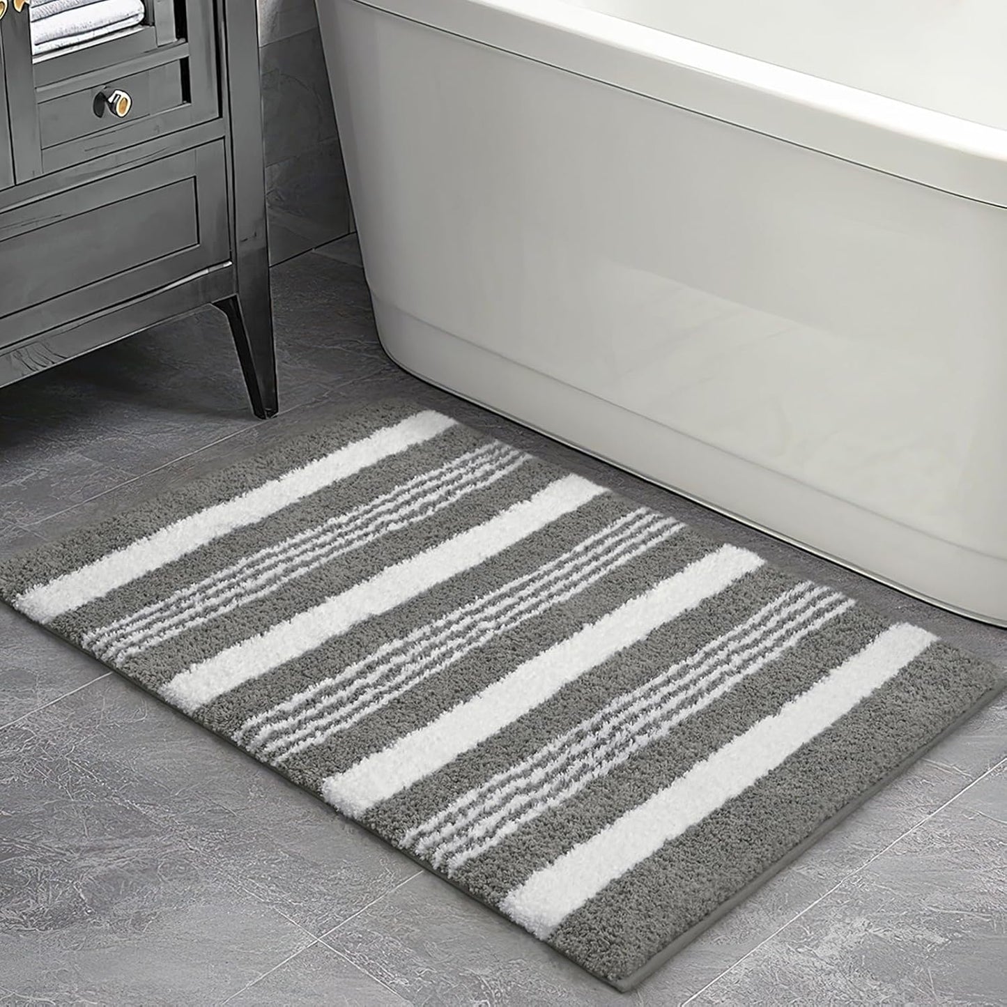 HOMORE Bathroom Runner Rug 24x60 Inch, Washable Non Slip Bathroom Rug Long Absorbent Bath Rugs for Bathrooms Quickly Dry, Black Plush Bath Mats for Sink Shower Floor