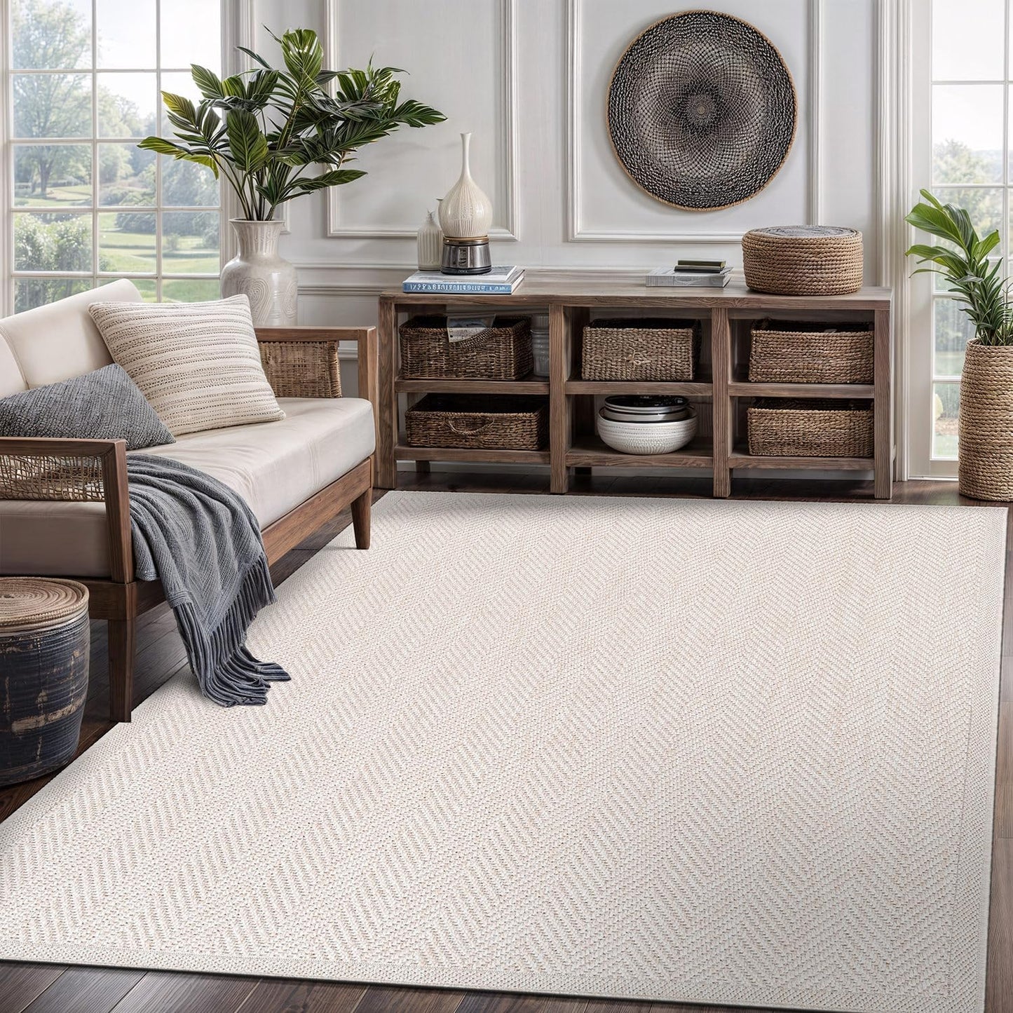 CAMILSON Easy Jute Rug 9x12, Indoor Outdoor Natural Color Fiber Area Rugs for Living Room Patio and Kitchen Rug, Sisal Boho Woven Design, Easy-Cleaning, Washable Outside Carpet Alfombras (9 x 12)