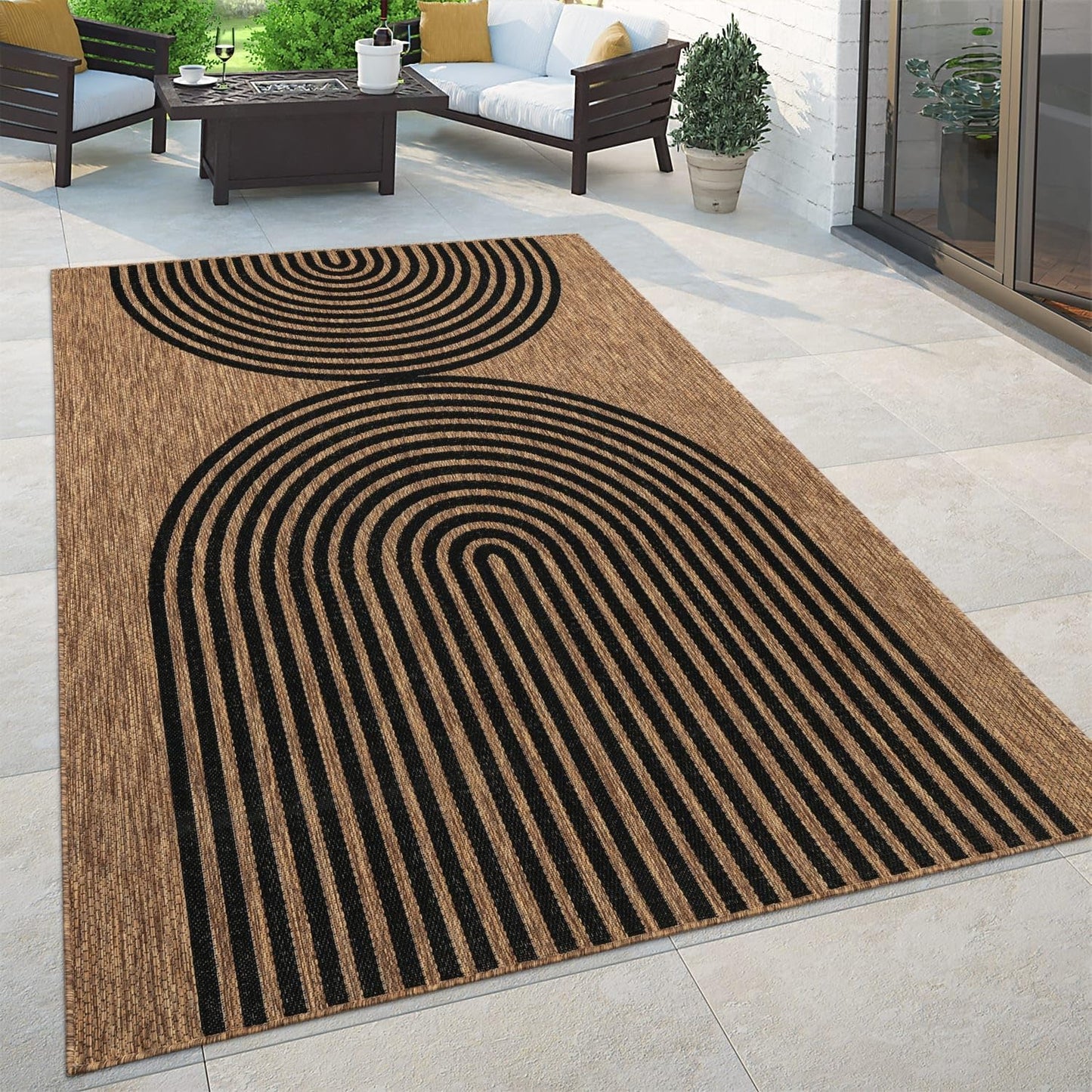 Paco Home Indoor and Outdoor Rug Boho Abstract Line Pattern in Beige, Size: 2'8" x 4'11"
