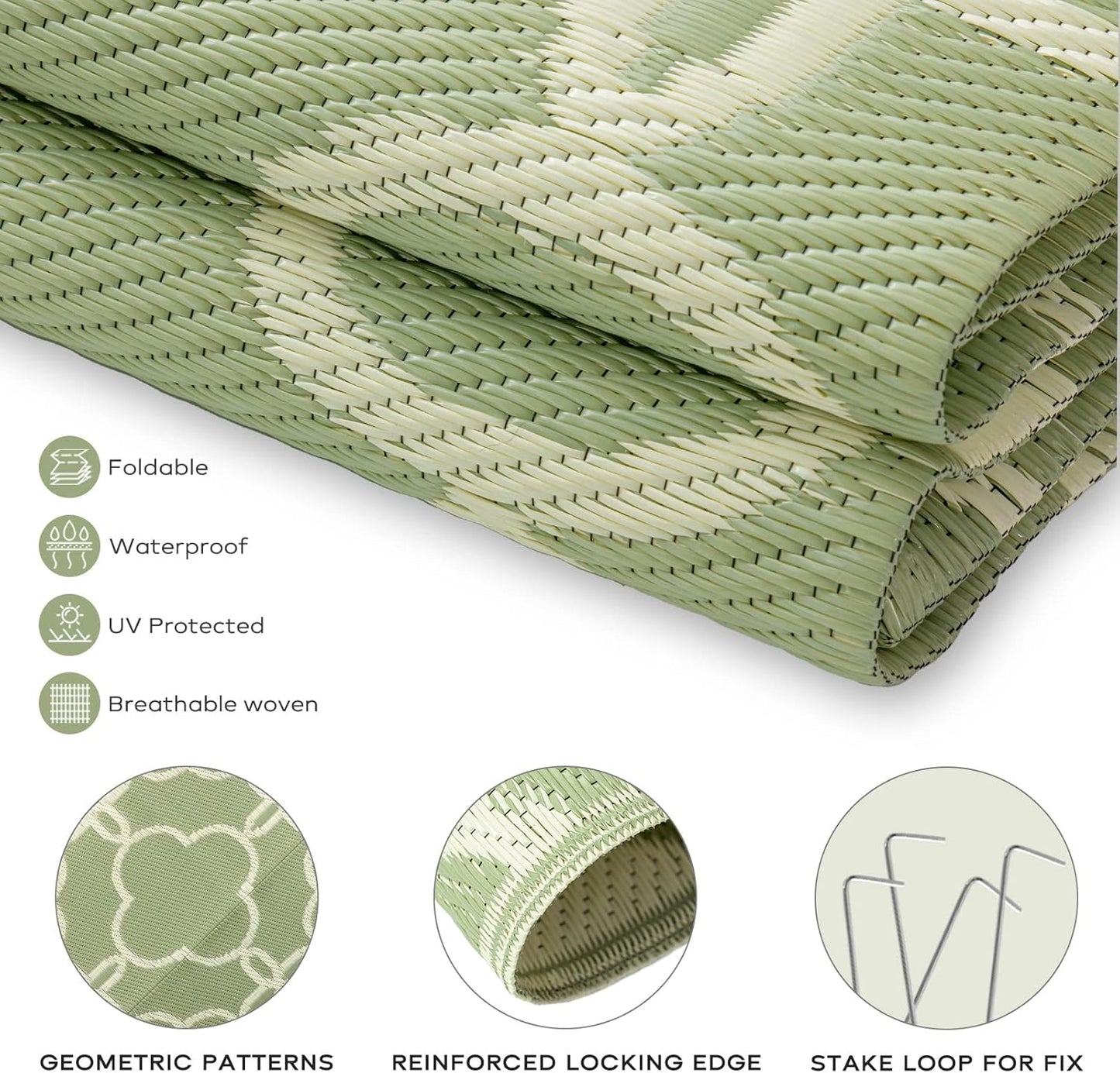 Ashler Outdoor Rug, Outdoor Plastic Straw Rug, 5x8 Reversible Sage Green Patio Mat, Flower Modern Design for RV, Backyard, Deck, Camping, Picnic, Spring, Summer, Durable & Weather-Resistant Area Rug