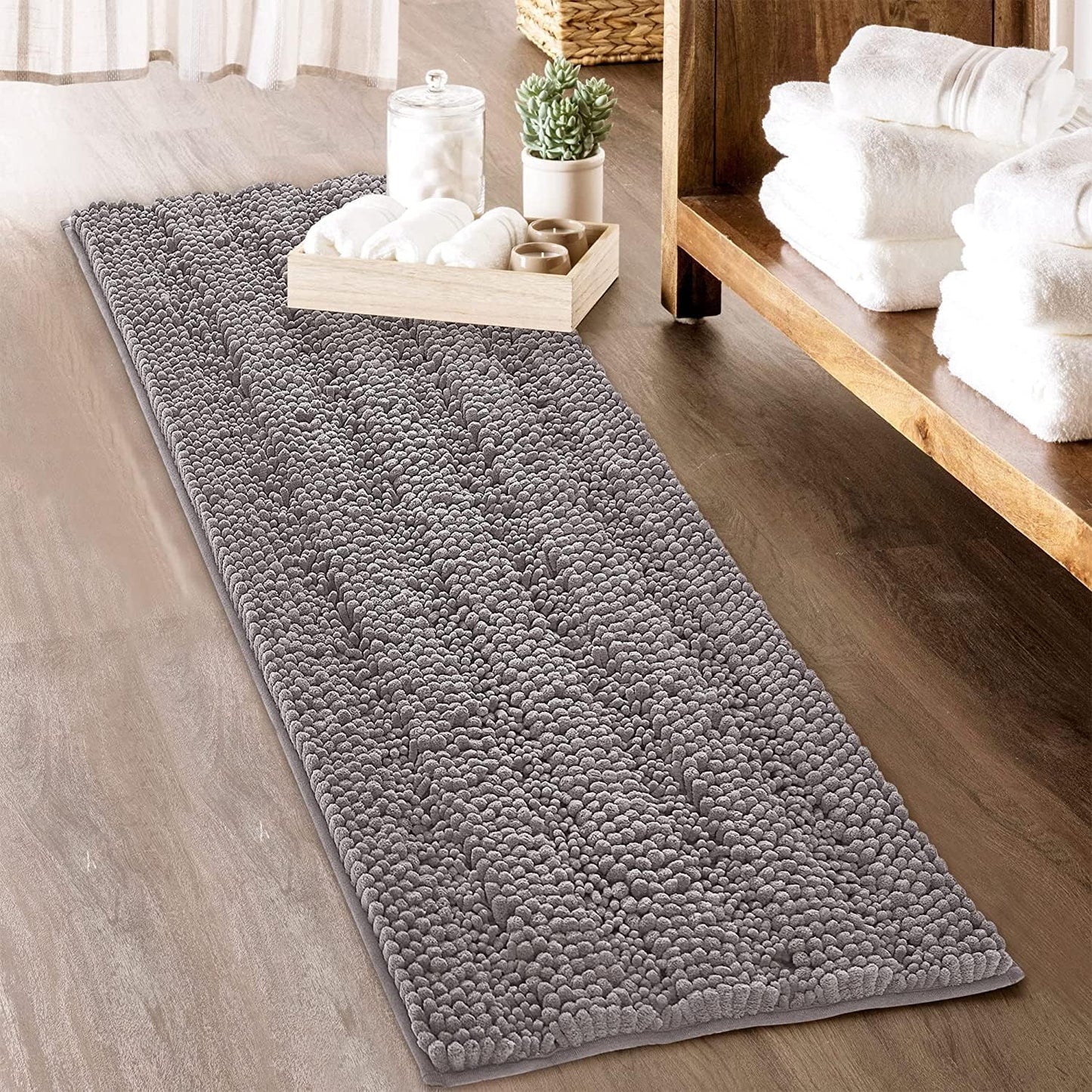 KGORGE Grey Bath Rugs - Soft Large Bathroom Rugs 60" x 24" Farmhouse Floor Cover Water Absorbent Bath Mat Shower Carpet for Toilet Door Way Kitchen Kids Baby, 1 Pc