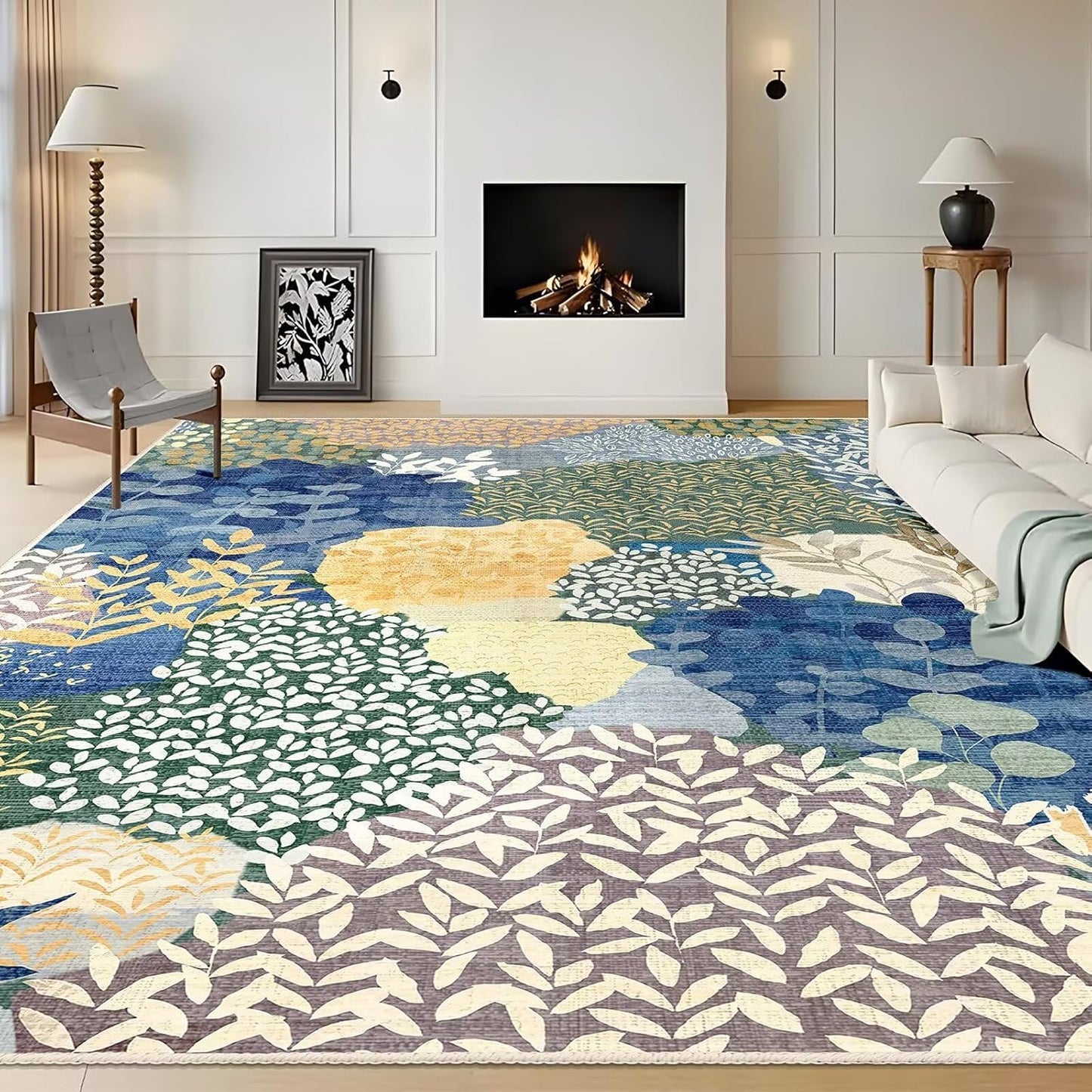 DEXDE Runner Rug 2x6 Washable Hallway Boho Soft Area Rugs Abstract Long Non Slip Botanical Leaves Floral Print Carpet for Entryway, Kitchen, Laundry, Bathroom, Bedroom,Blue
