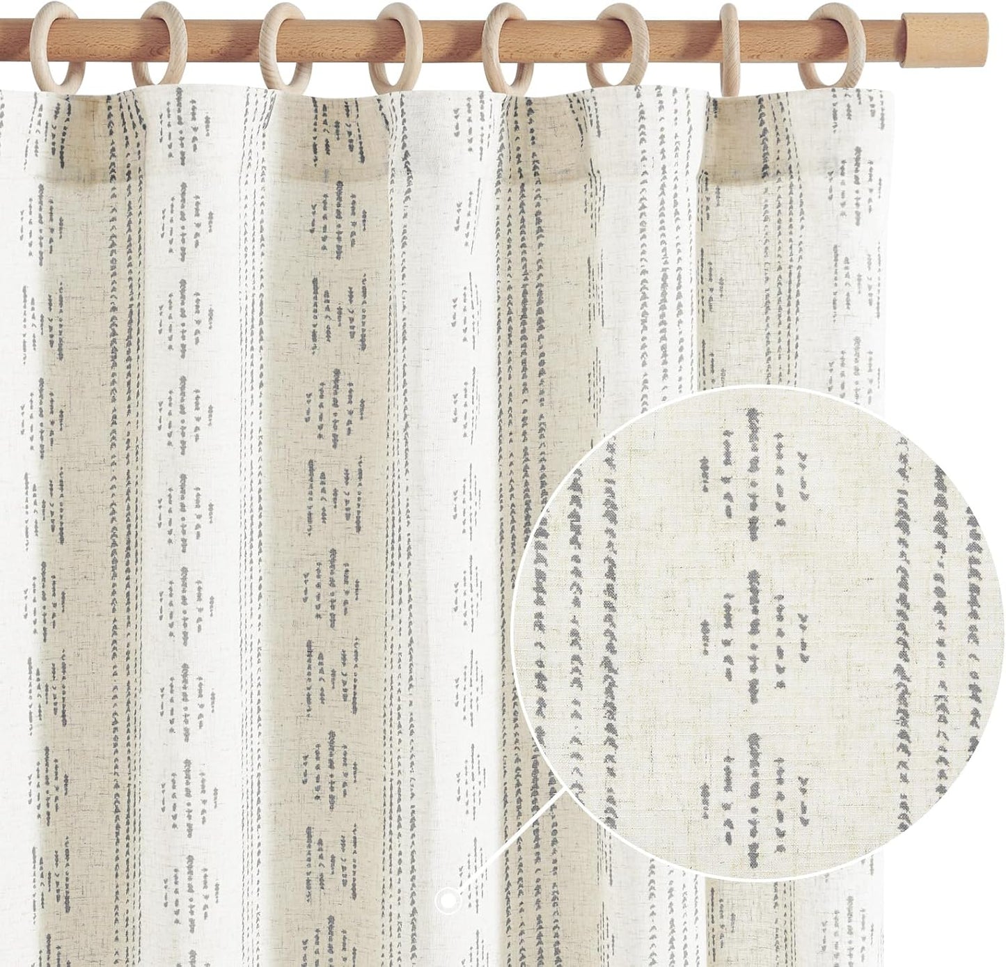 jinchan Boho Curtains for Living Room Farmhouse Black Curtains 84 Inch Length 2 Panels for Bedroom Geometric Striped Mudcloth Light Filtering Window Drapes Rod Pocket Black on Beige