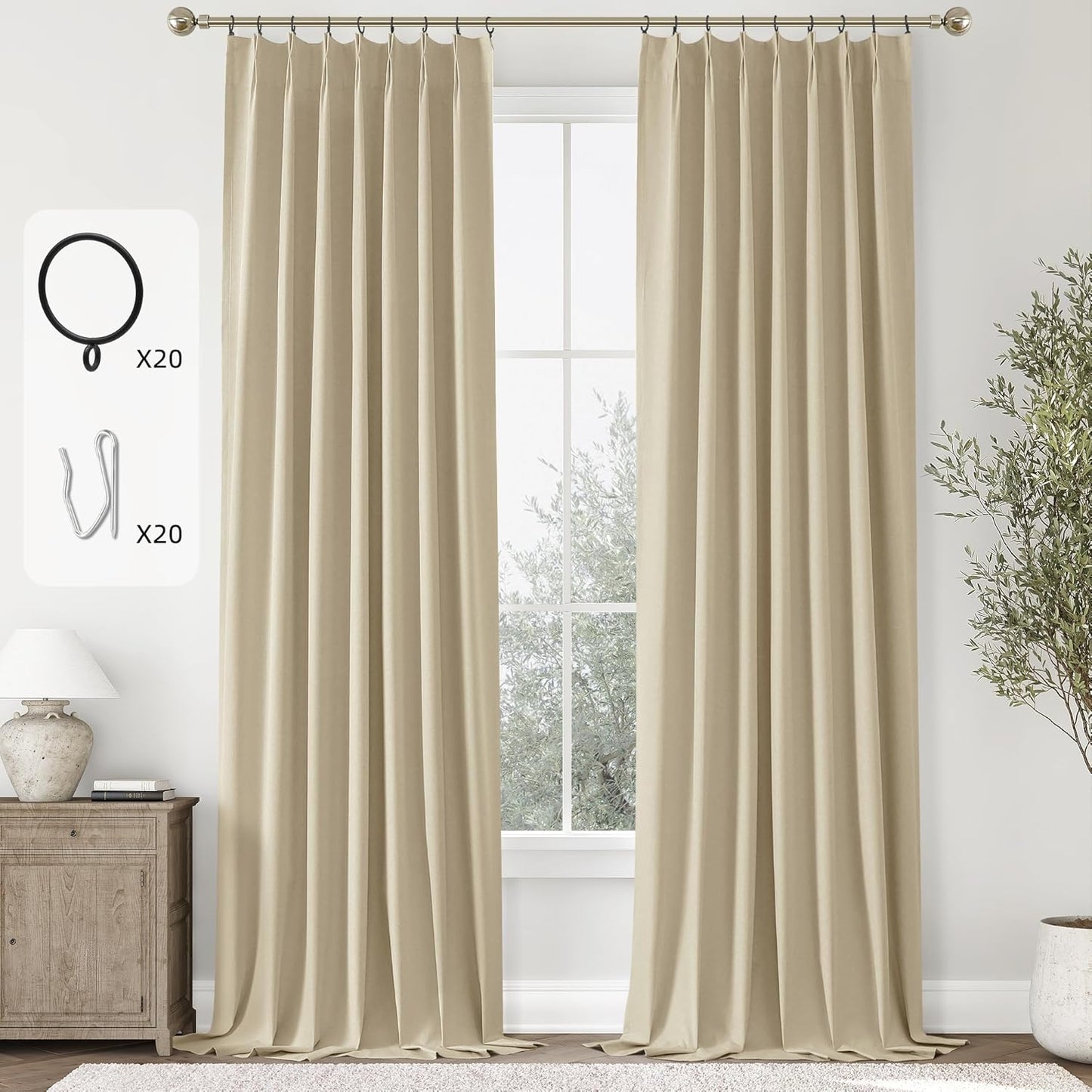 ChrisDowa Terracotta Pinch Pleated Blackout Linen Curtains 102 Inch Long 2 Panels for Living Room Bedroom Farmhouse Room darking Thermal Insulated Back Tab Hooks Rings Window Treatment Drapes,40x102