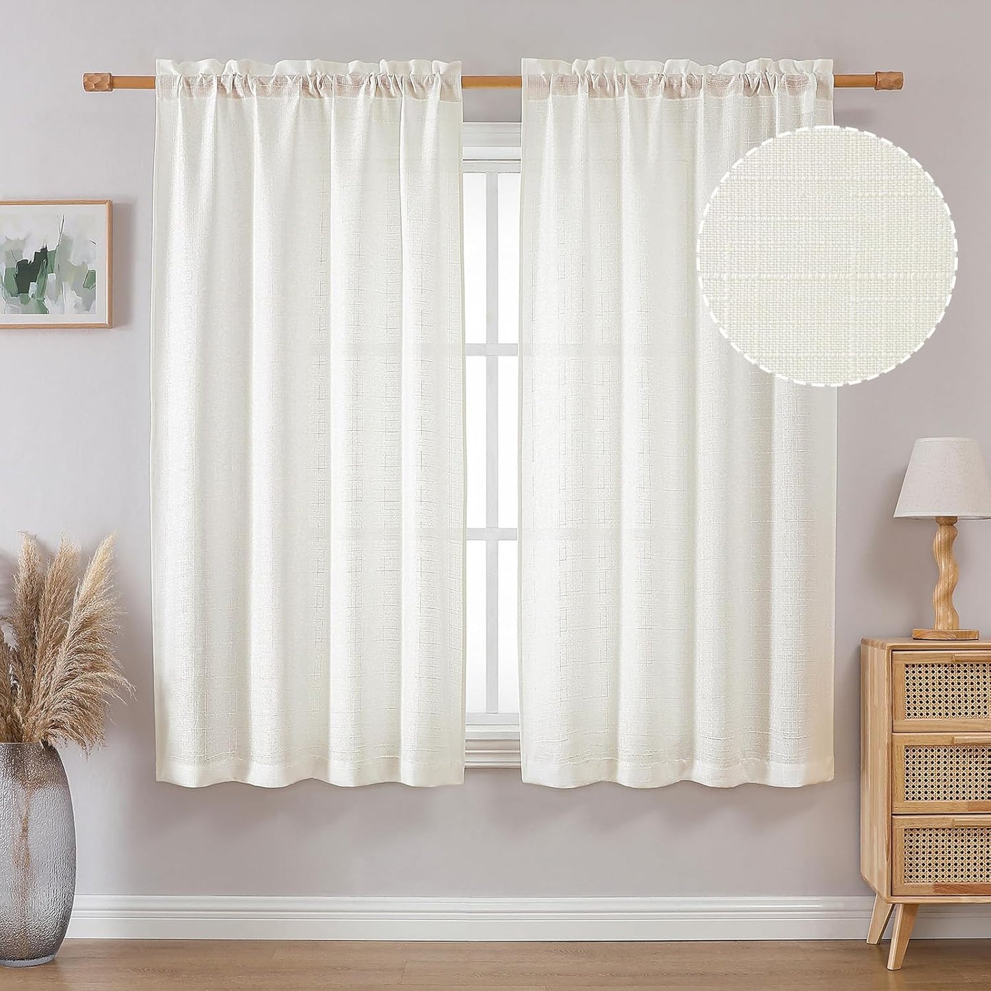 OVZME Light Grey Curtains 63 Inch Length 2 Panels, Faux Linen Textured Semi Light Filtering Drapes, Soft Airy Farmhouse Slub Window Curtains for Living Room Bedroom, Each 40x63 Inches