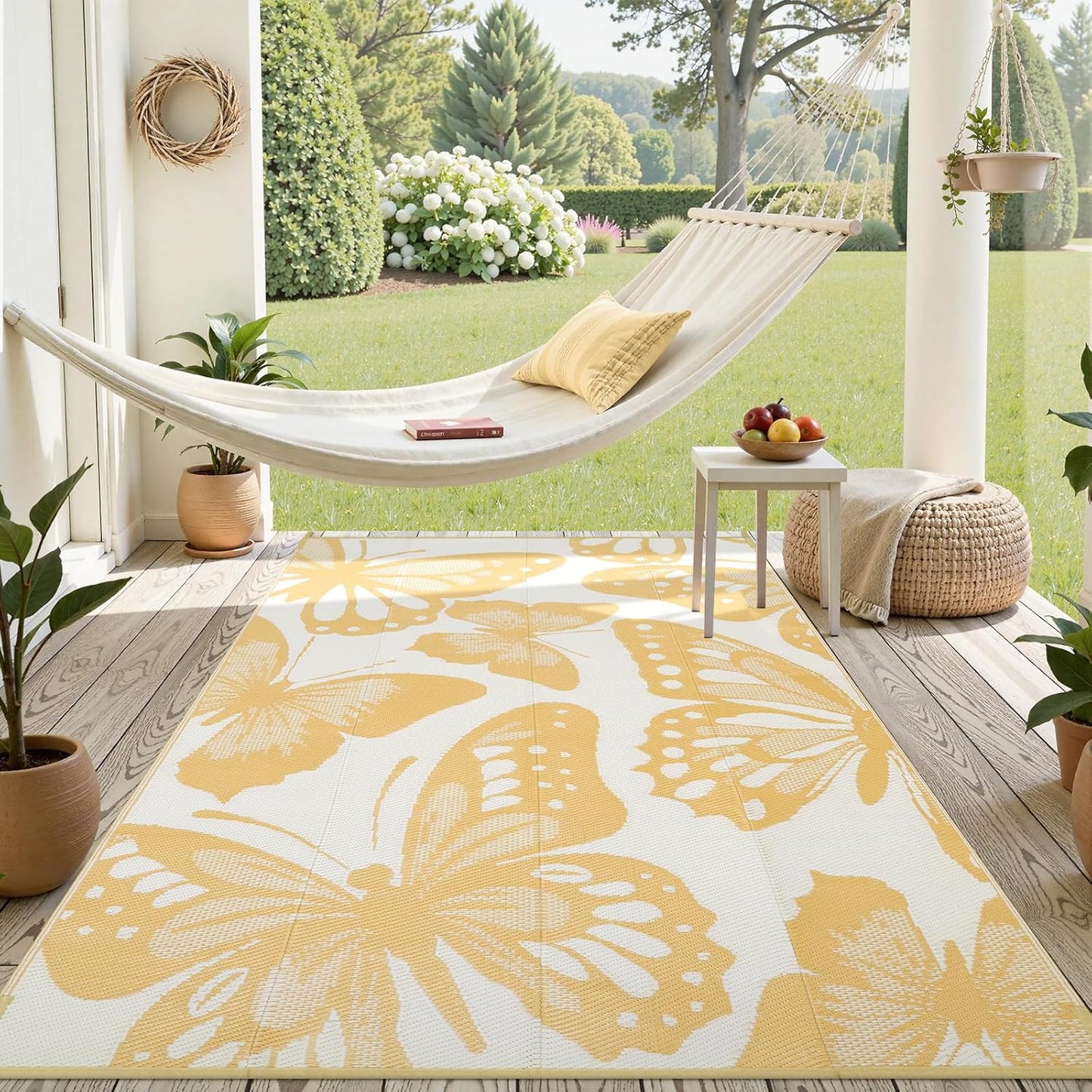 Uphome Outdoor Rug Waterproof 6x9 ft, Patio Plastic Straw Rugs for RV Camping, Reversible Butterfly Mat Outside, Indoor Outdoor Floor Carpet for Back Yard Deck Balcony Porch Beach Picnic